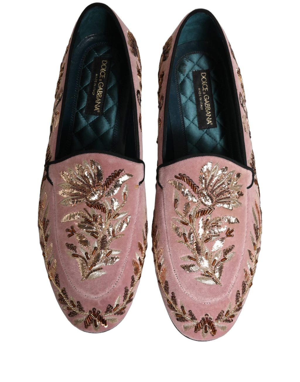 Dolce & Gabbana Pink Velvet Floral Embroidery Loafers Shoes