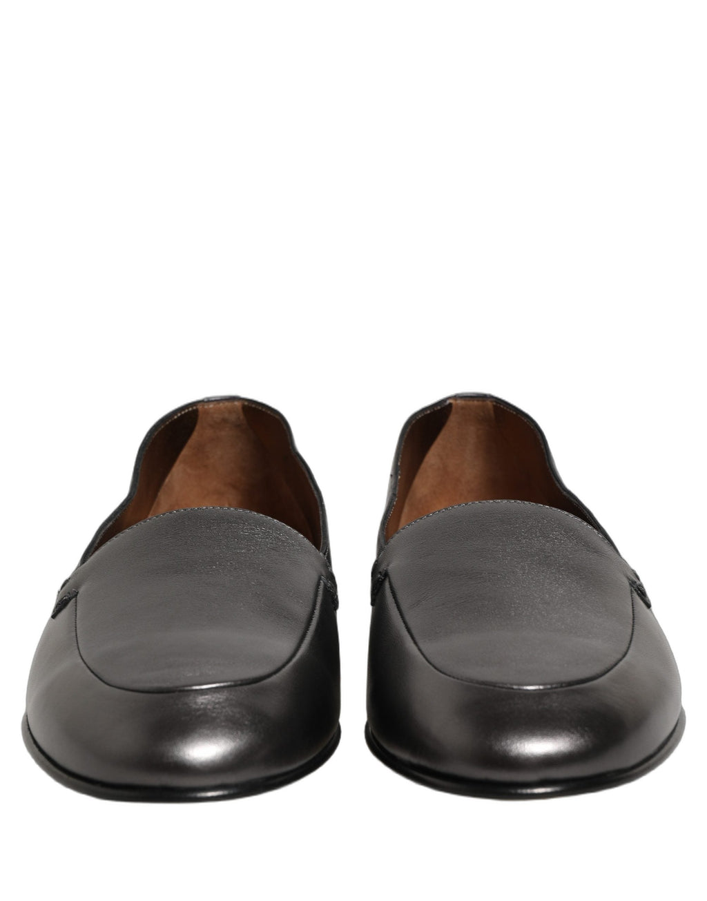 Dolce & Gabbana Silver Leather DG Logo Slip On Loafers Shoes