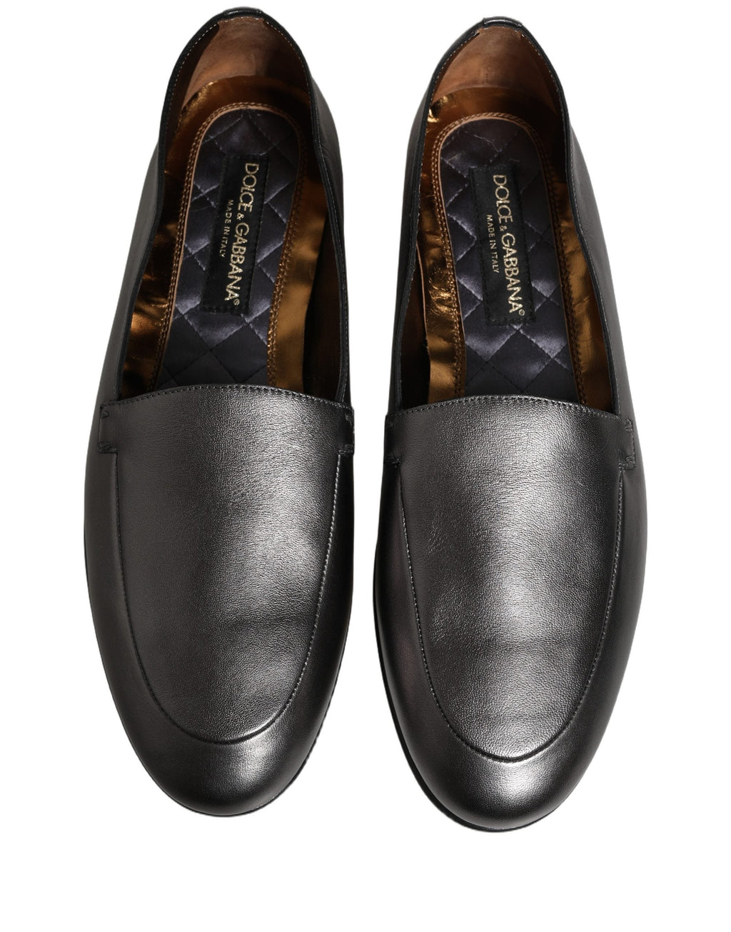 Dolce & Gabbana Silver Leather DG Logo Slip On Loafers Shoes