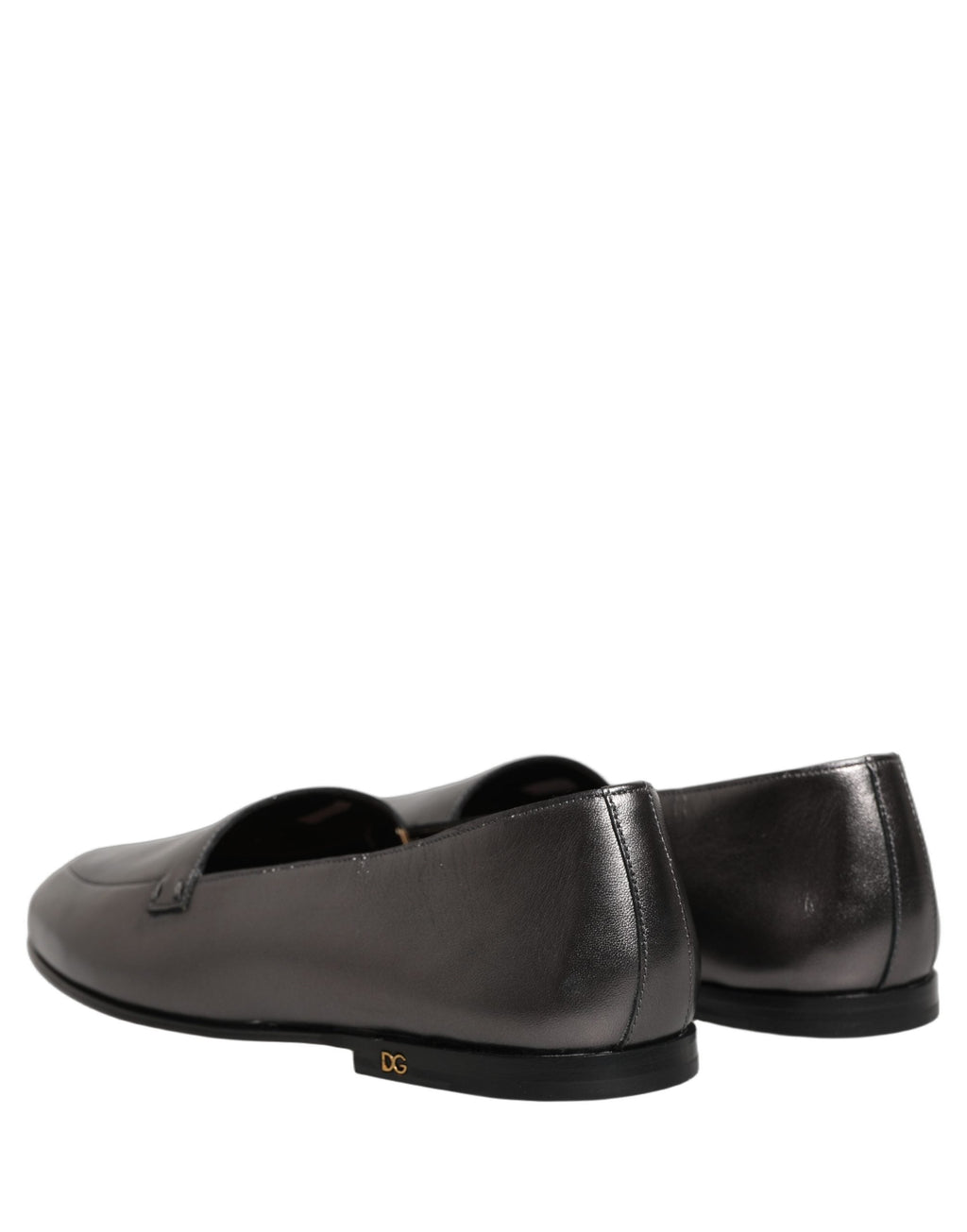 Dolce & Gabbana Silver Leather DG Logo Slip On Loafers Shoes