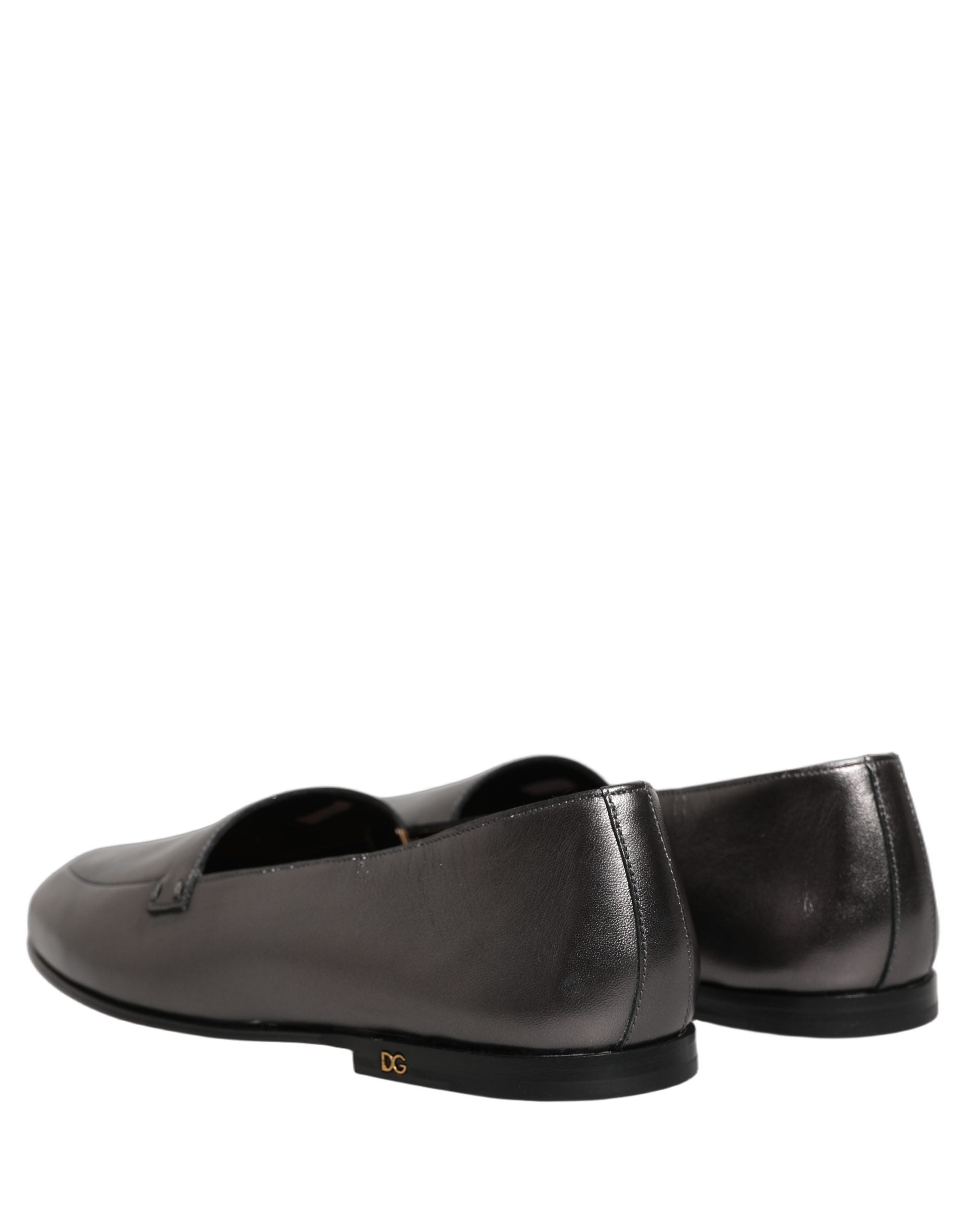 Dolce & Gabbana Silver Leather DG Logo Slip On Loafers Shoes