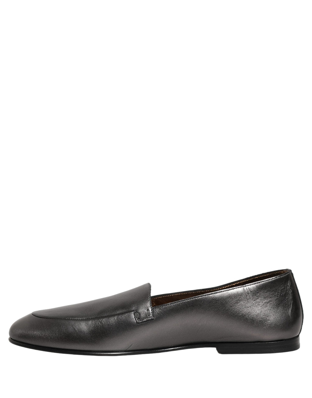 Dolce & Gabbana Silver Leather DG Logo Slip On Loafers Shoes