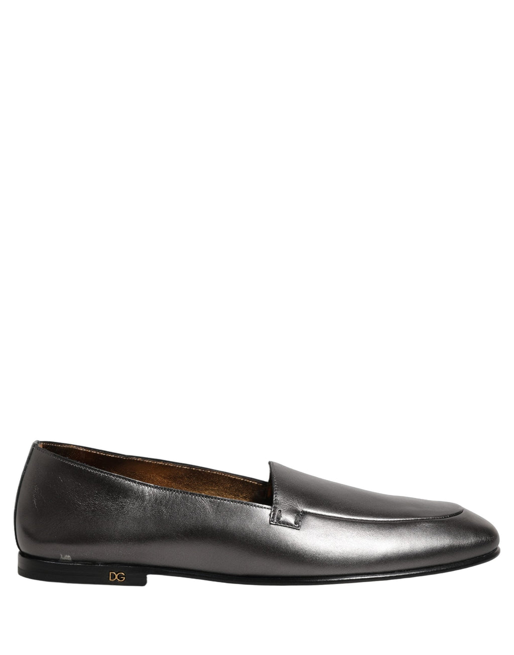 Dolce & Gabbana Silver Leather DG Logo Slip On Loafers Shoes