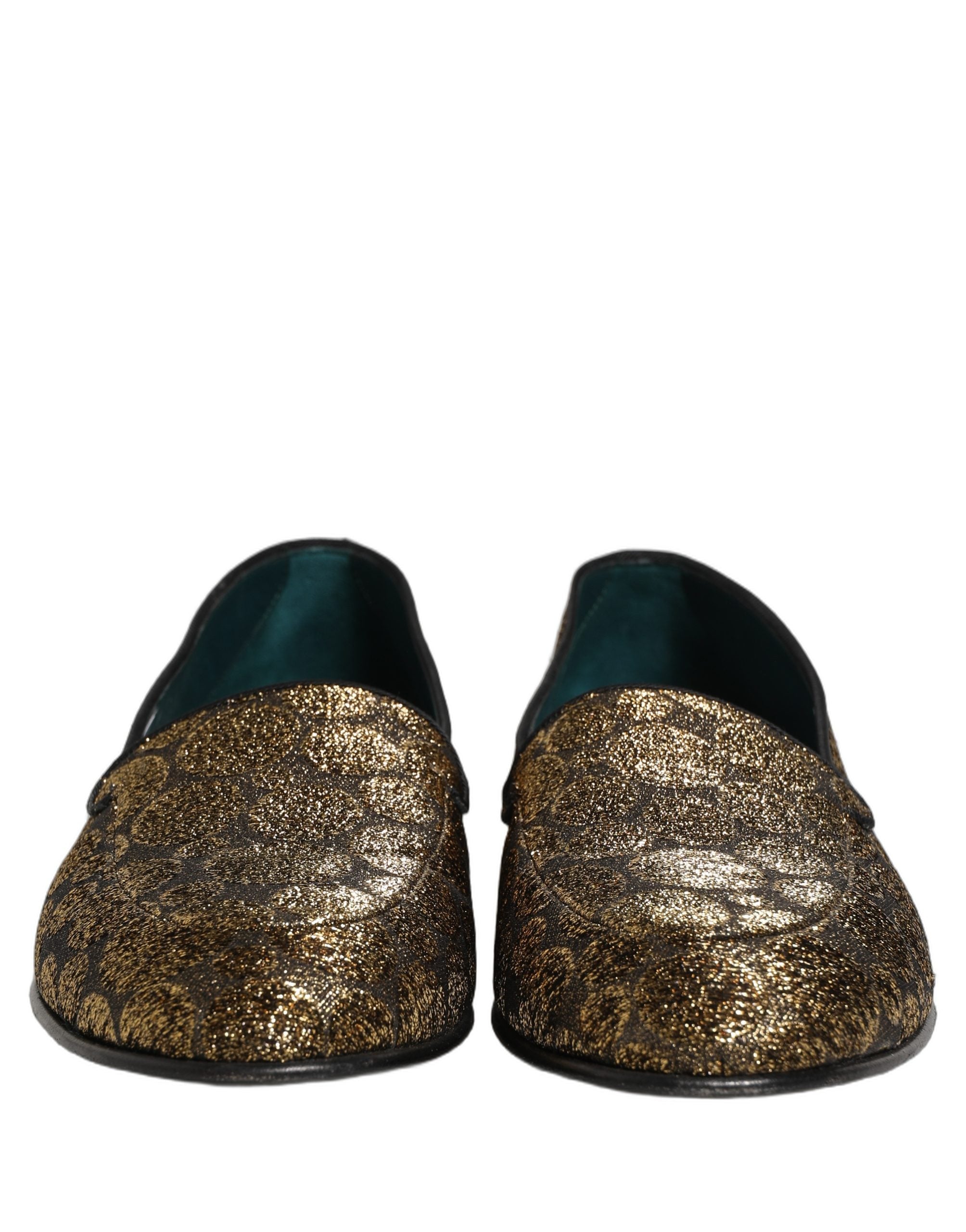 Dolce & Gabbana Gold Lurex Glitter Men Slip On Loafers Shoes