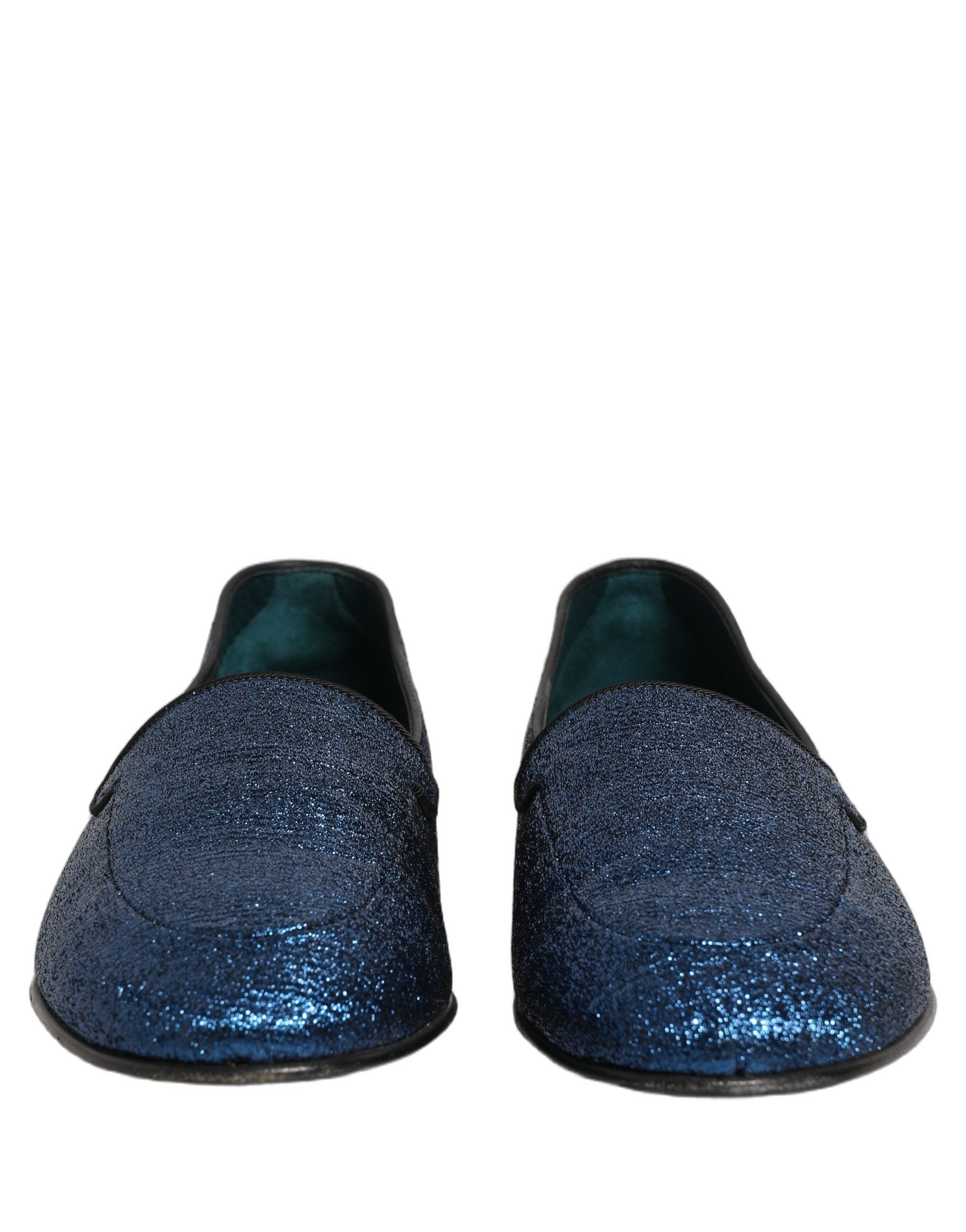 Dolce & Gabbana Blue Glitter Lurex DG Logo Dress Loafers Shoes
