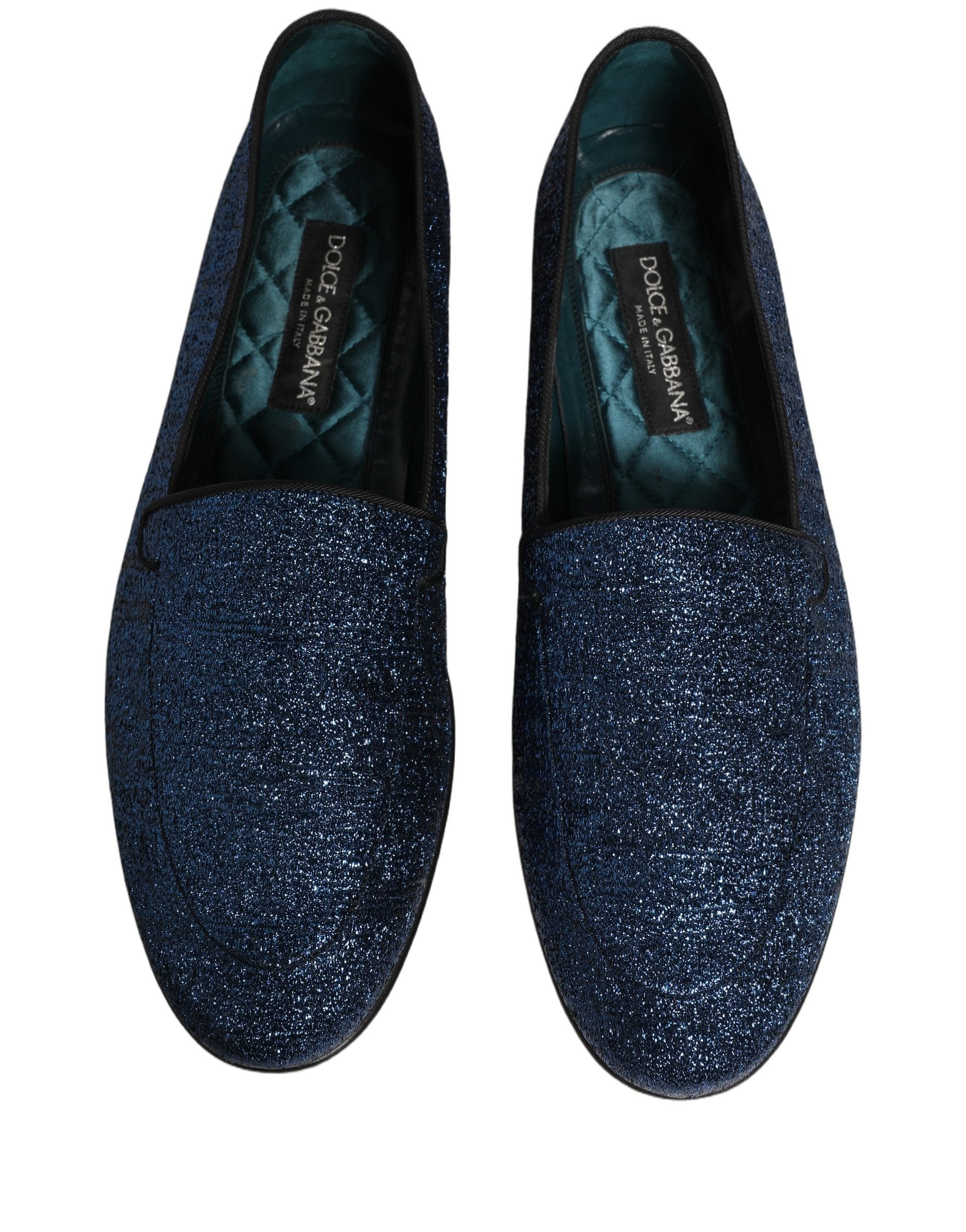 Dolce & Gabbana Blue Glitter Lurex DG Logo Dress Loafers Shoes