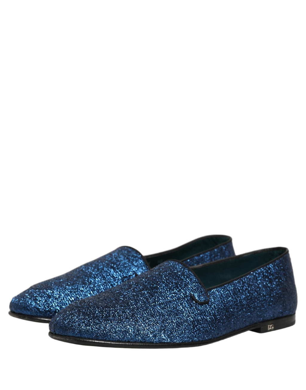 Dolce & Gabbana Blue Glitter Lurex DG Logo Dress Loafers Shoes