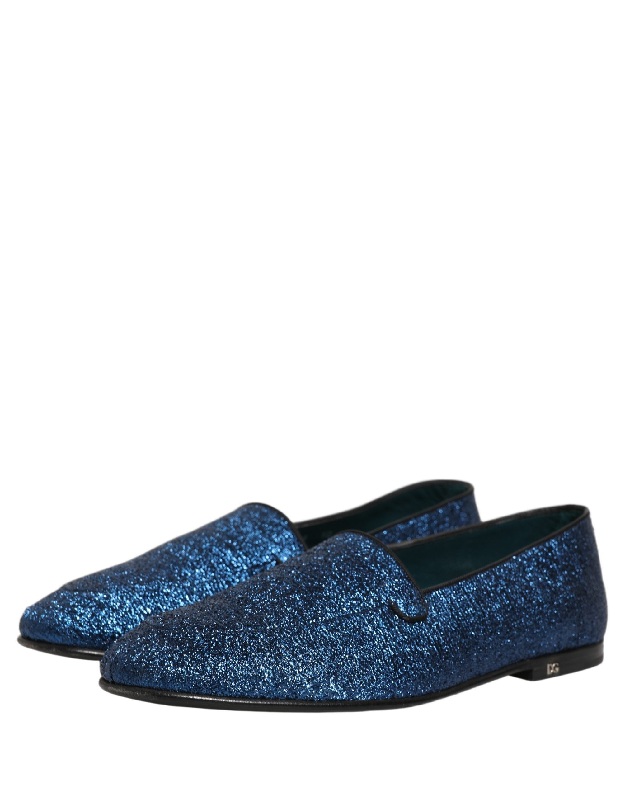 Dolce & Gabbana Blue Glitter Lurex DG Logo Dress Loafers Shoes