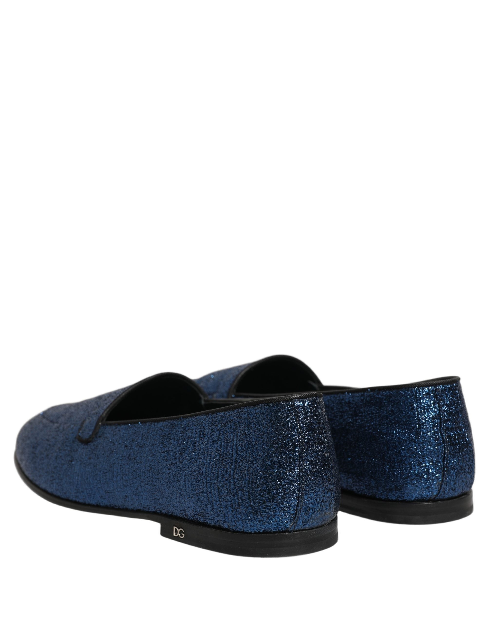 Dolce & Gabbana Blue Glitter Lurex DG Logo Dress Loafers Shoes