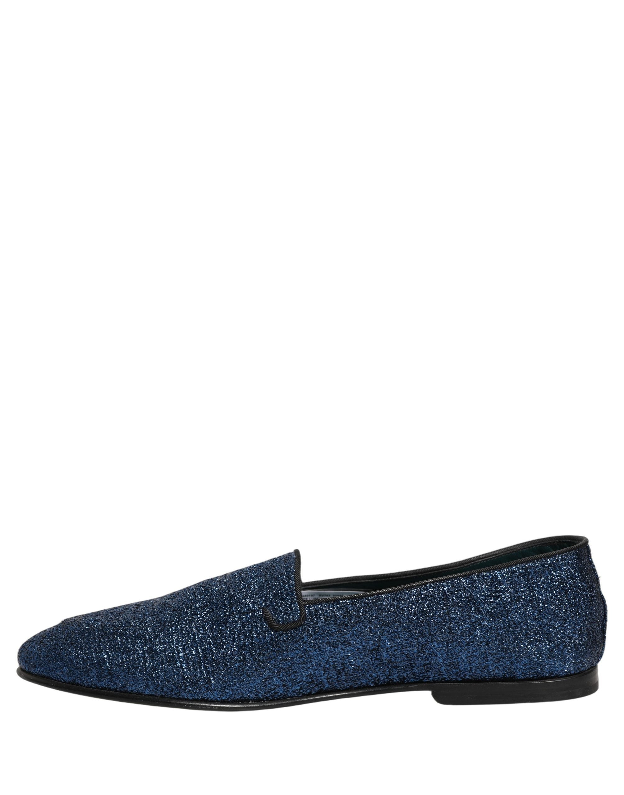 Dolce & Gabbana Blue Glitter Lurex DG Logo Dress Loafers Shoes