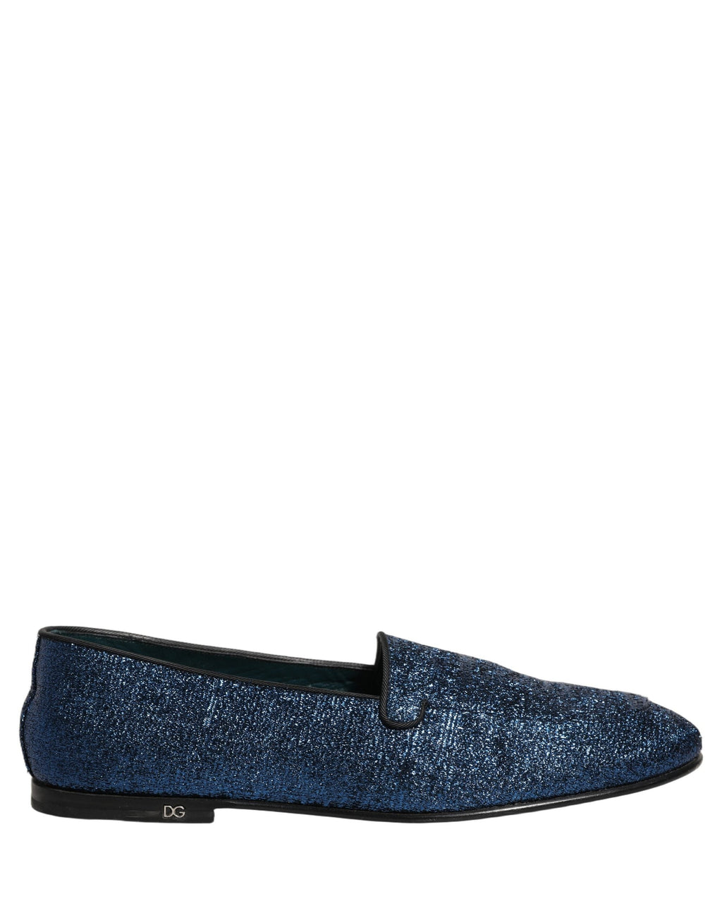 Dolce & Gabbana Blue Glitter Lurex DG Logo Dress Loafers Shoes