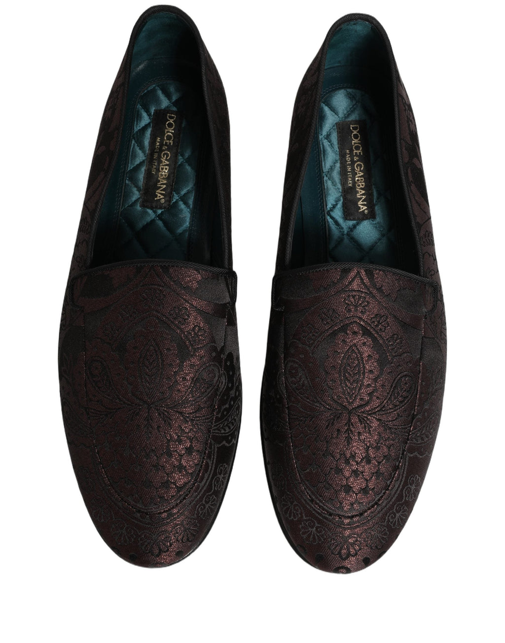 Dolce & Gabbana Maroon Jacquard Leather Slip On Loafers Shoes