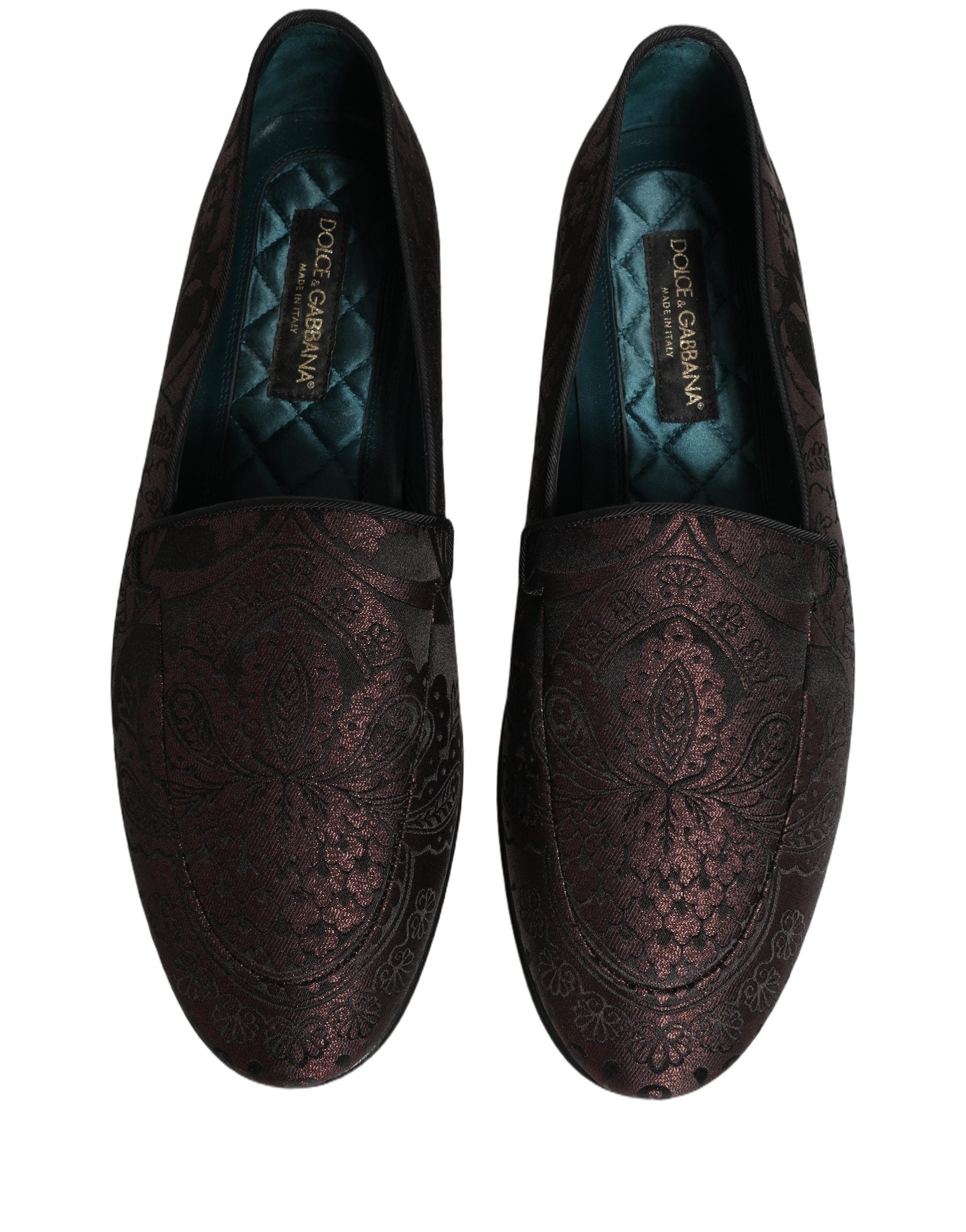 Dolce & Gabbana Maroon Jacquard Leather Slip On Loafers Shoes