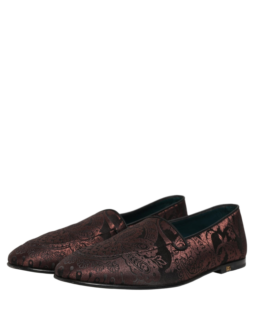 Dolce & Gabbana Maroon Jacquard Leather Slip On Loafers Shoes