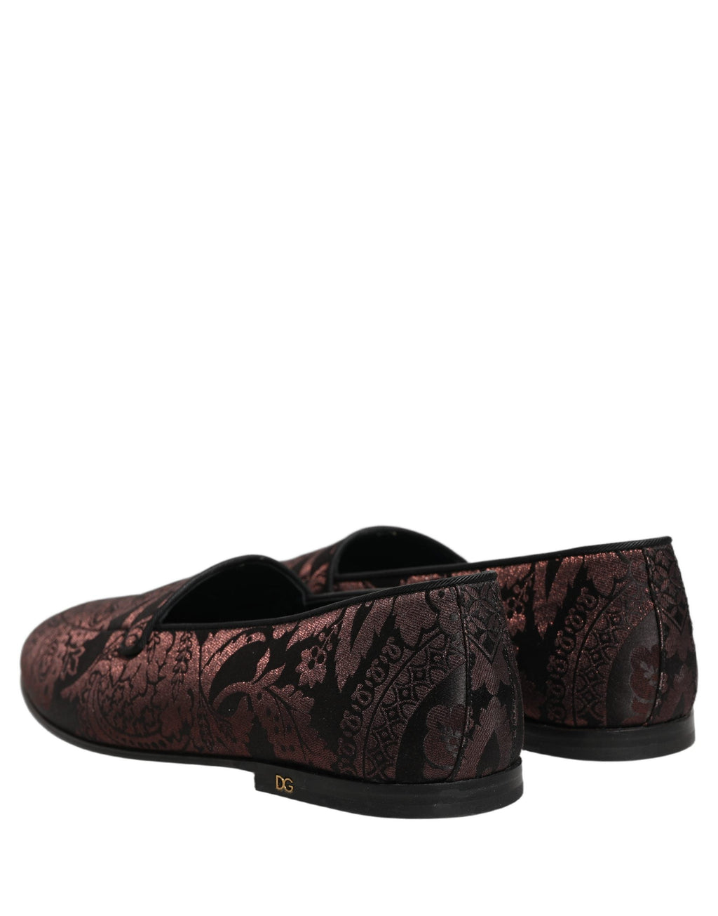 Dolce & Gabbana Maroon Jacquard Leather Slip On Loafers Shoes