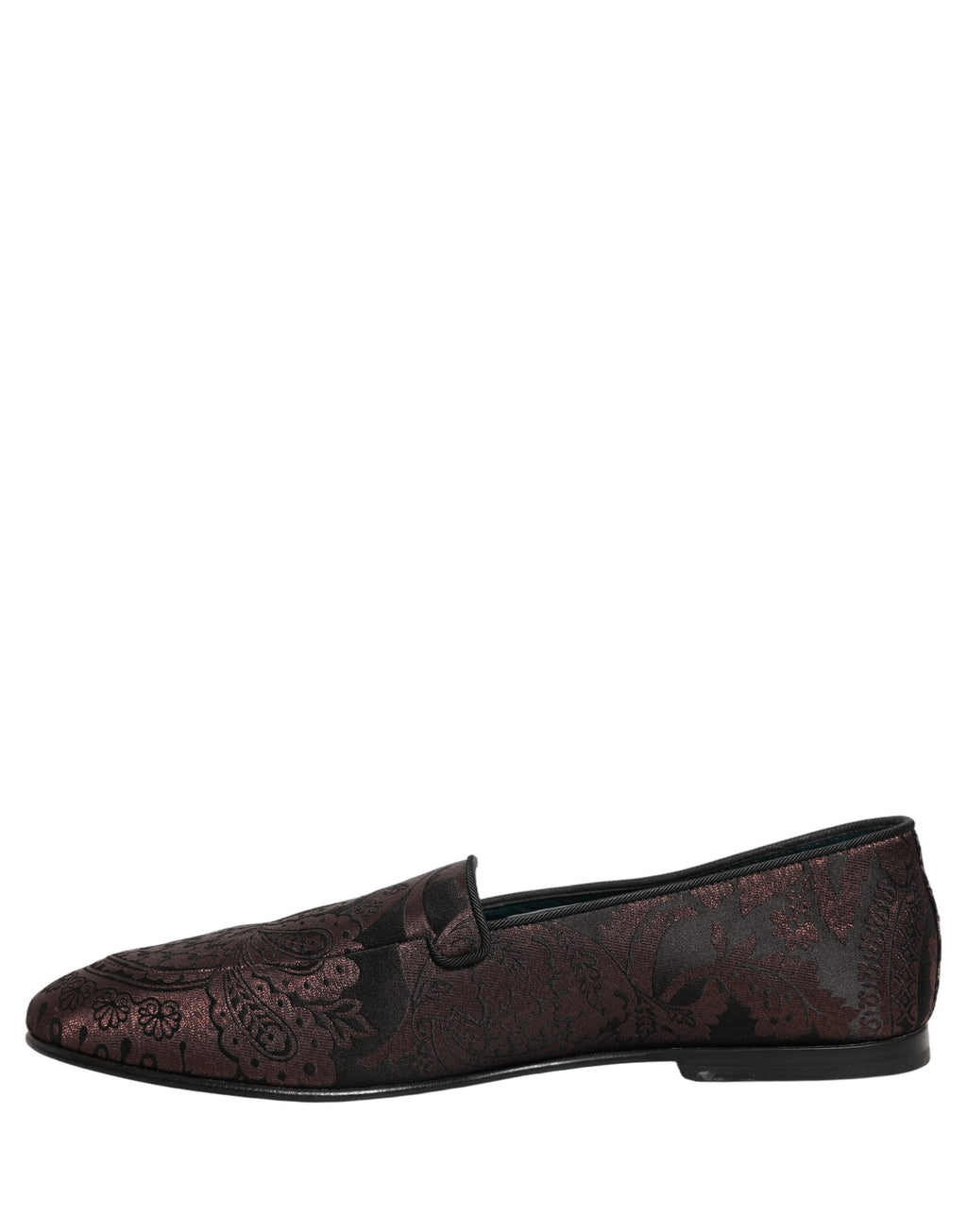 Dolce & Gabbana Maroon Jacquard Leather Slip On Loafers Shoes