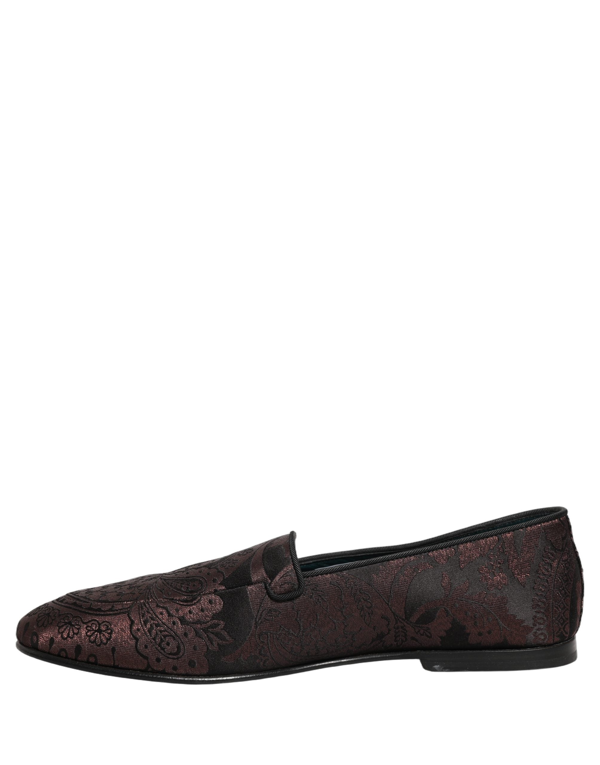 Dolce & Gabbana Maroon Jacquard Leather Slip On Loafers Shoes