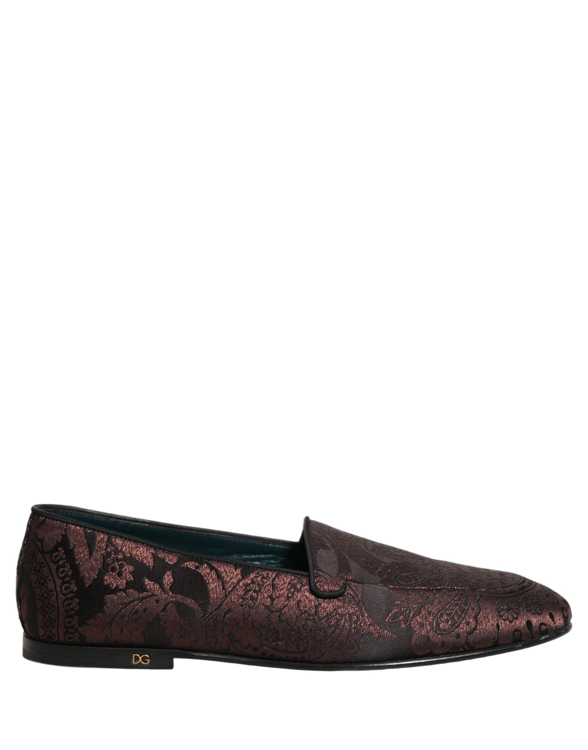 Dolce & Gabbana Maroon Jacquard Leather Slip On Loafers Shoes