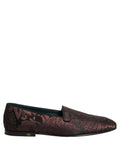 Dolce & Gabbana Maroon Jacquard Leather Slip On Loafers Shoes