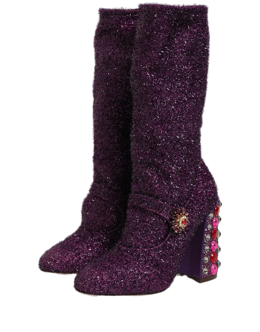 Dolce & Gabbana Purple Crystal Lurex Fantasy High Boots Shoes