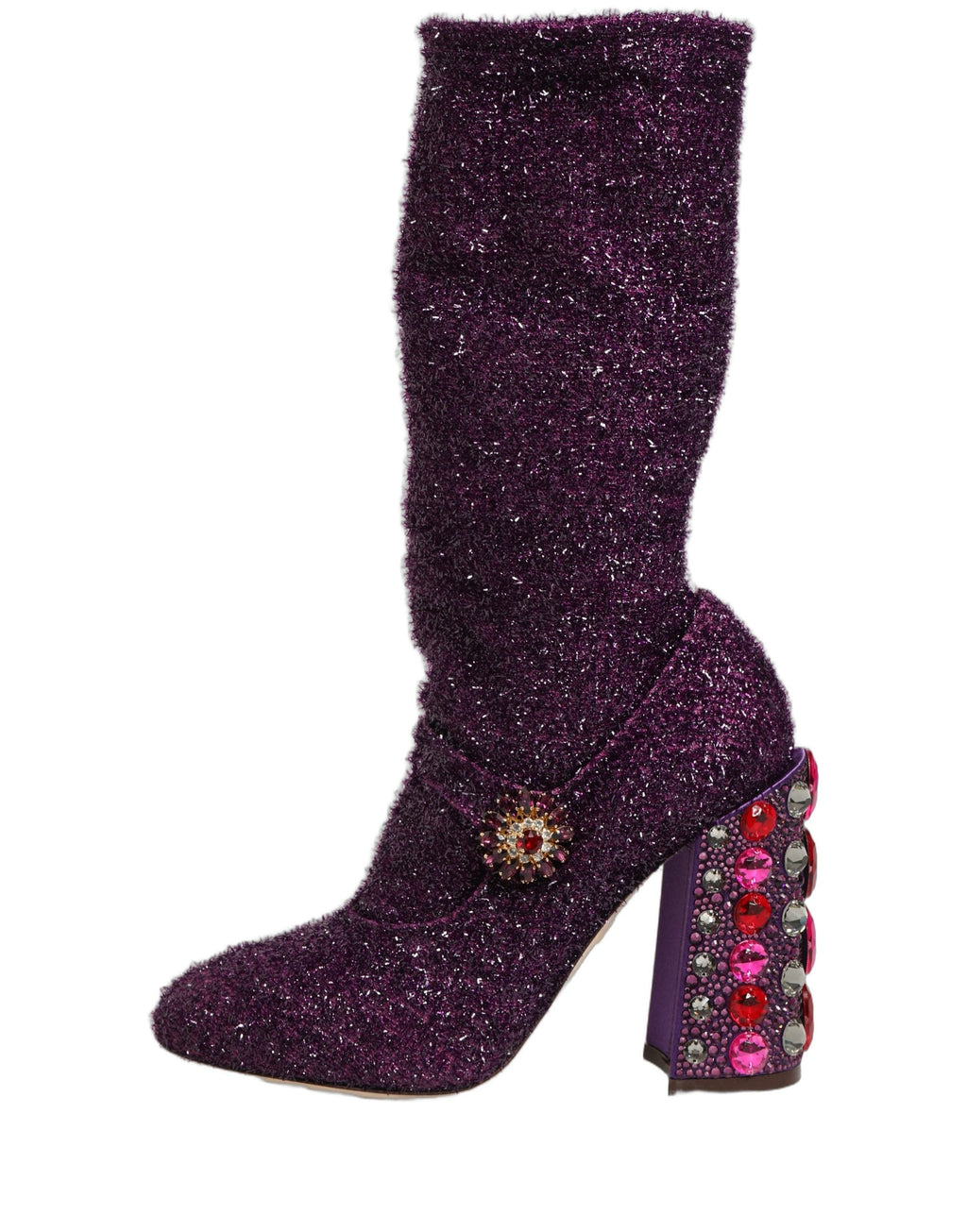 Dolce & Gabbana Purple Crystal Lurex Fantasy High Boots Shoes