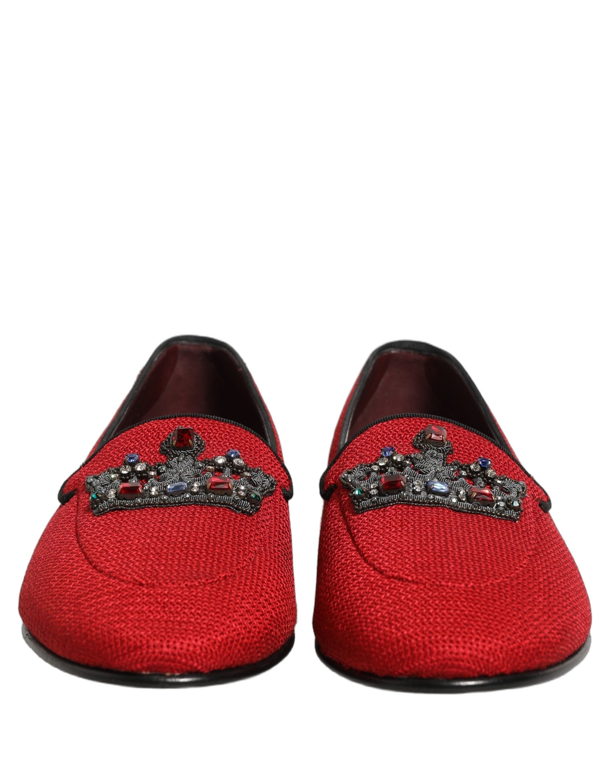 Dolce & Gabbana Red Crown Embellished Dress Loafers Shoes