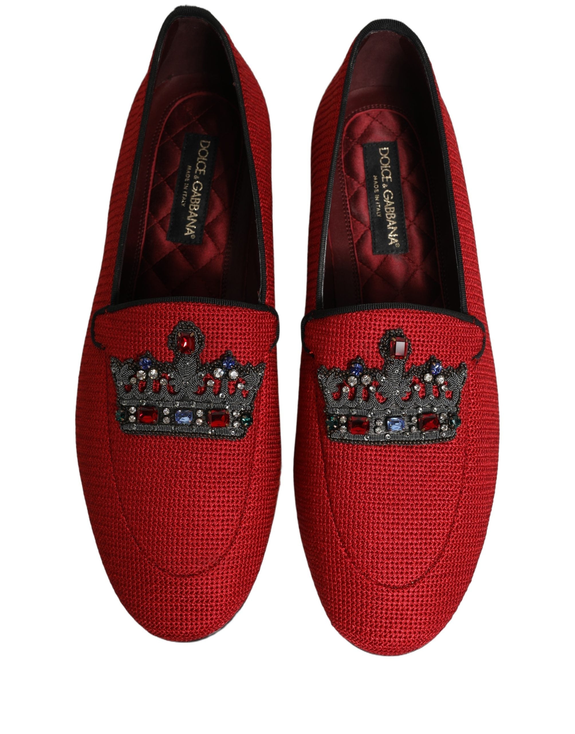 Dolce & Gabbana Red Crown Embellished Dress Loafers Shoes