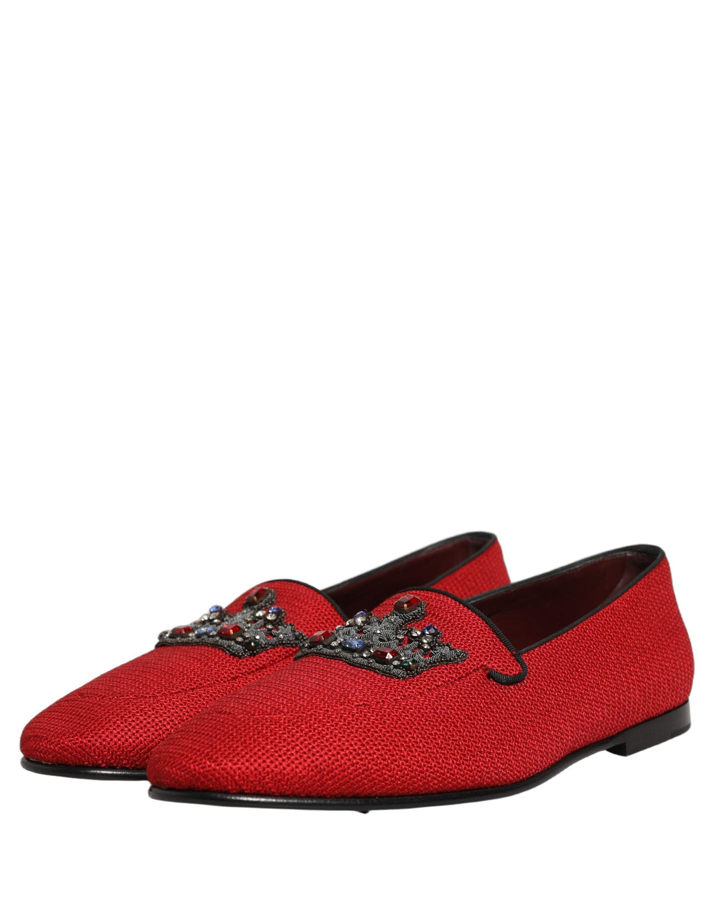 Dolce & Gabbana Red Crown Embellished Dress Loafers Shoes