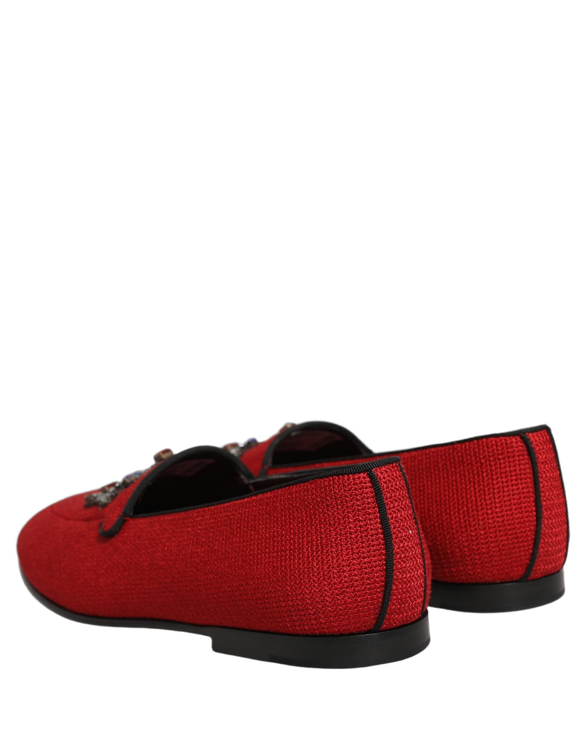 Dolce & Gabbana Red Crown Embellished Dress Loafers Shoes