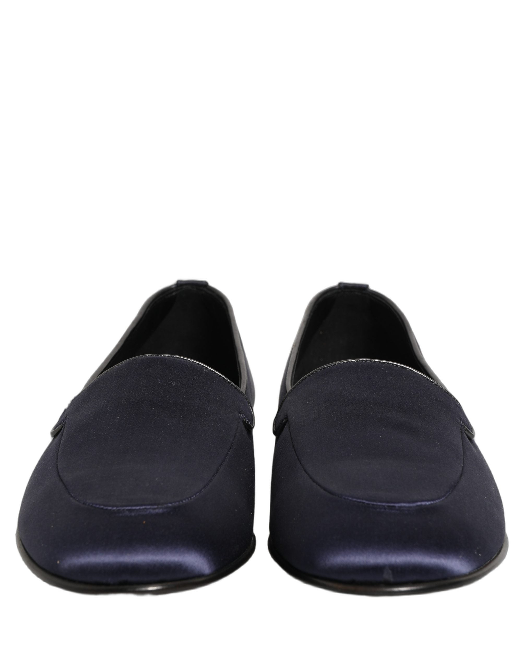 Dolce & Gabbana Navy Blue Satin DG Logo Dress Loafers Shoes