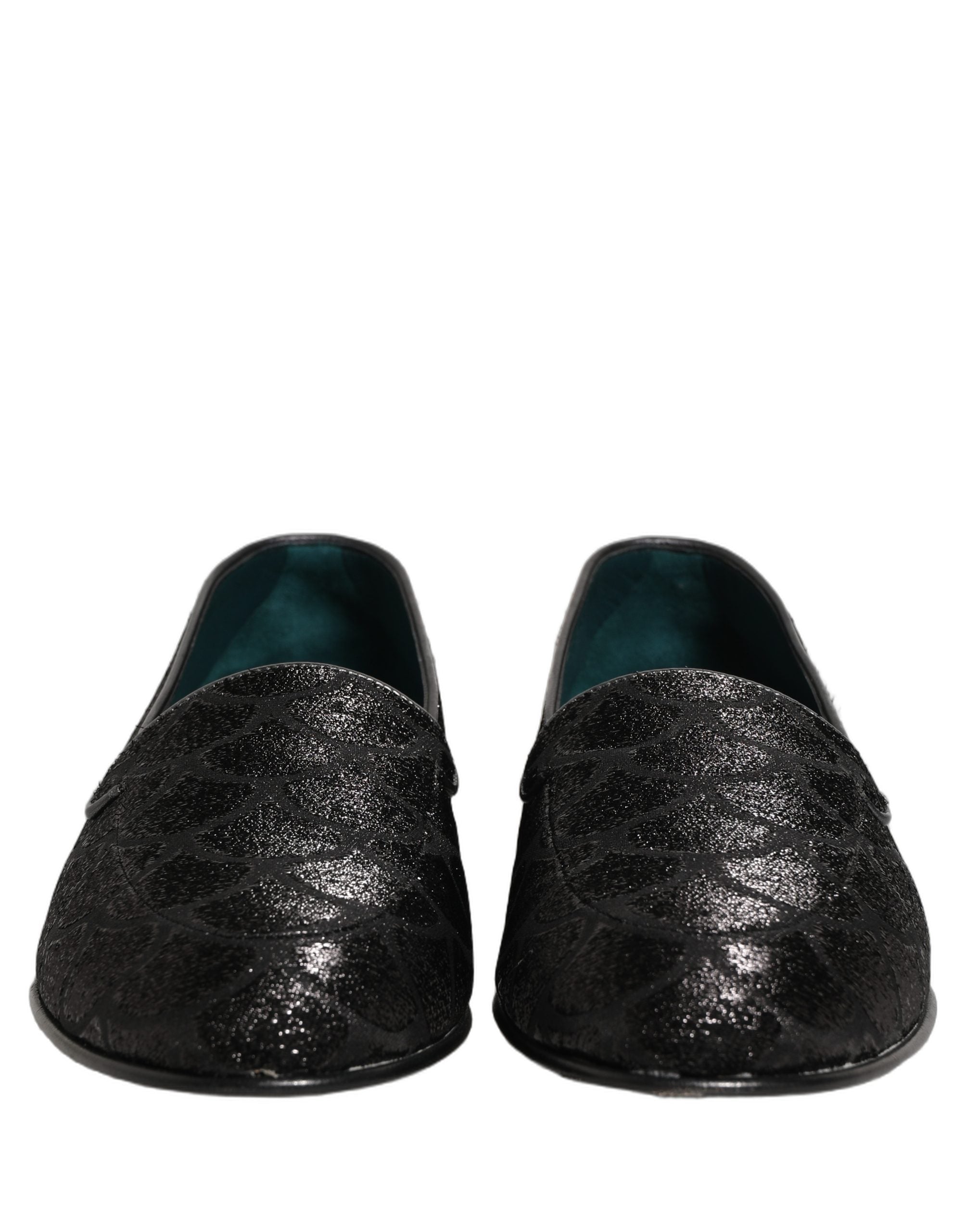 Dolce & Gabbana Black Glitter Brocade Men Dress Loafers Shoes
