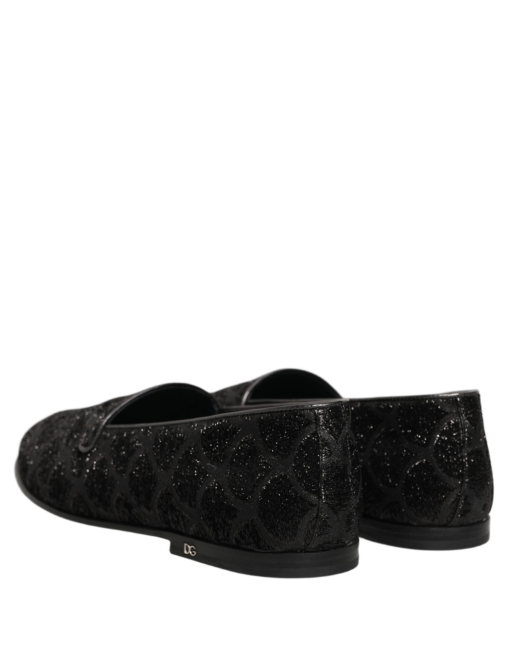 Dolce & Gabbana Black Glitter Brocade Men Dress Loafers Shoes