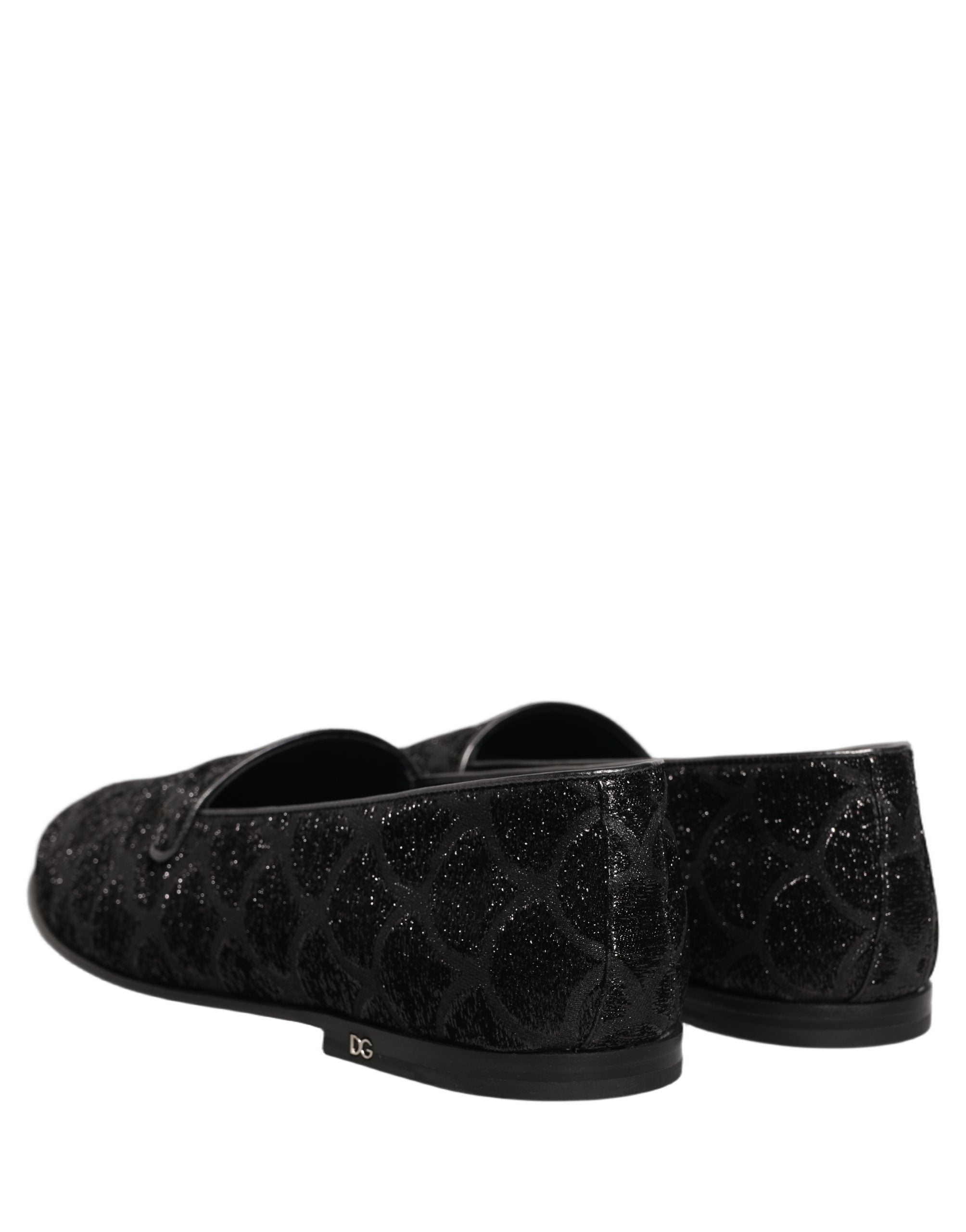 Dolce & Gabbana Black Glitter Brocade Men Dress Loafers Shoes