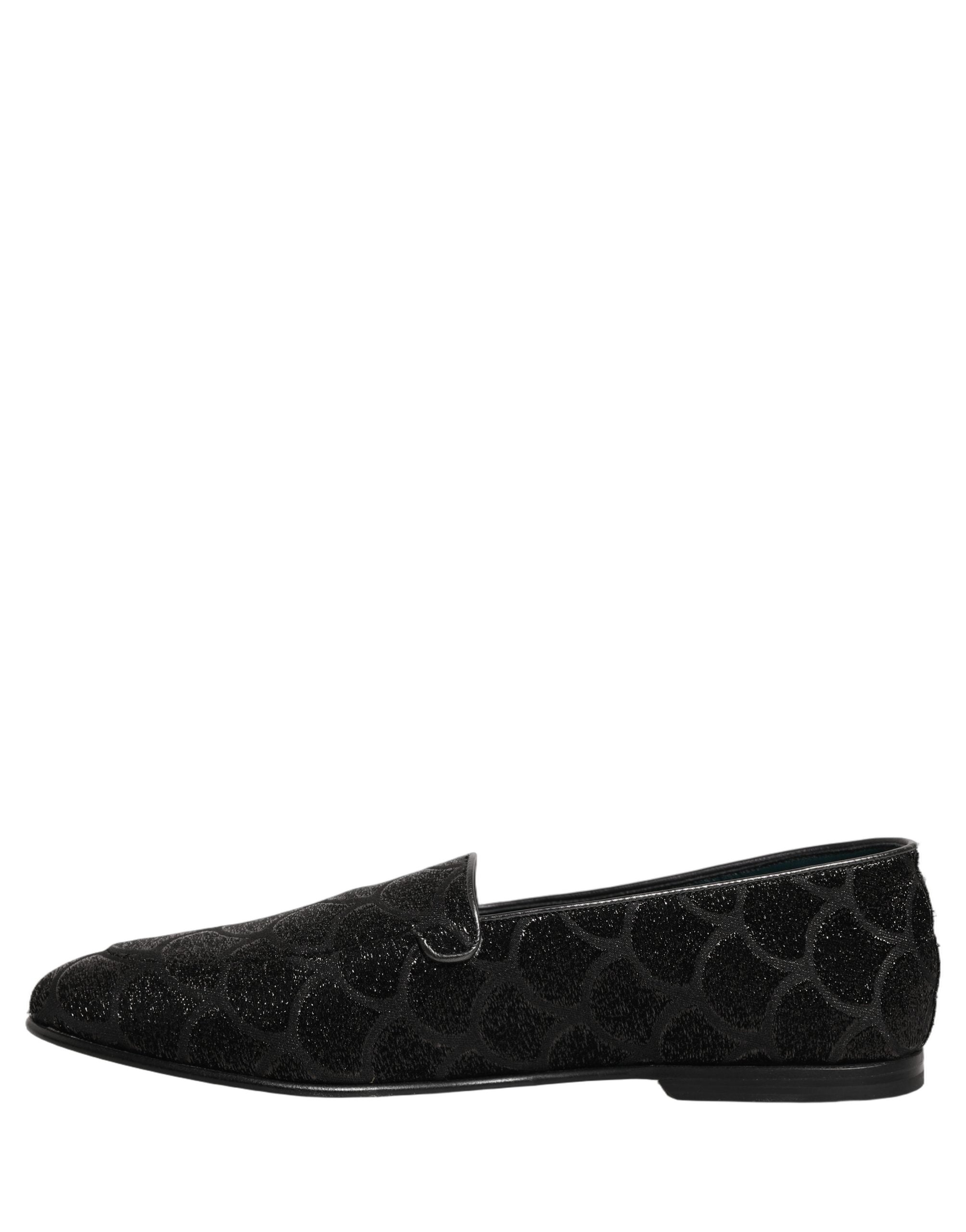 Dolce & Gabbana Black Glitter Brocade Men Dress Loafers Shoes