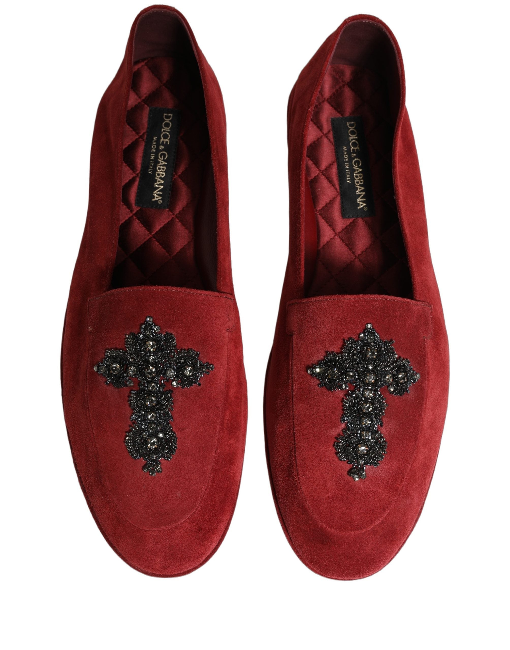 Dolce & Gabbana Red Suede Cross Slip On Dress Loafers Shoes