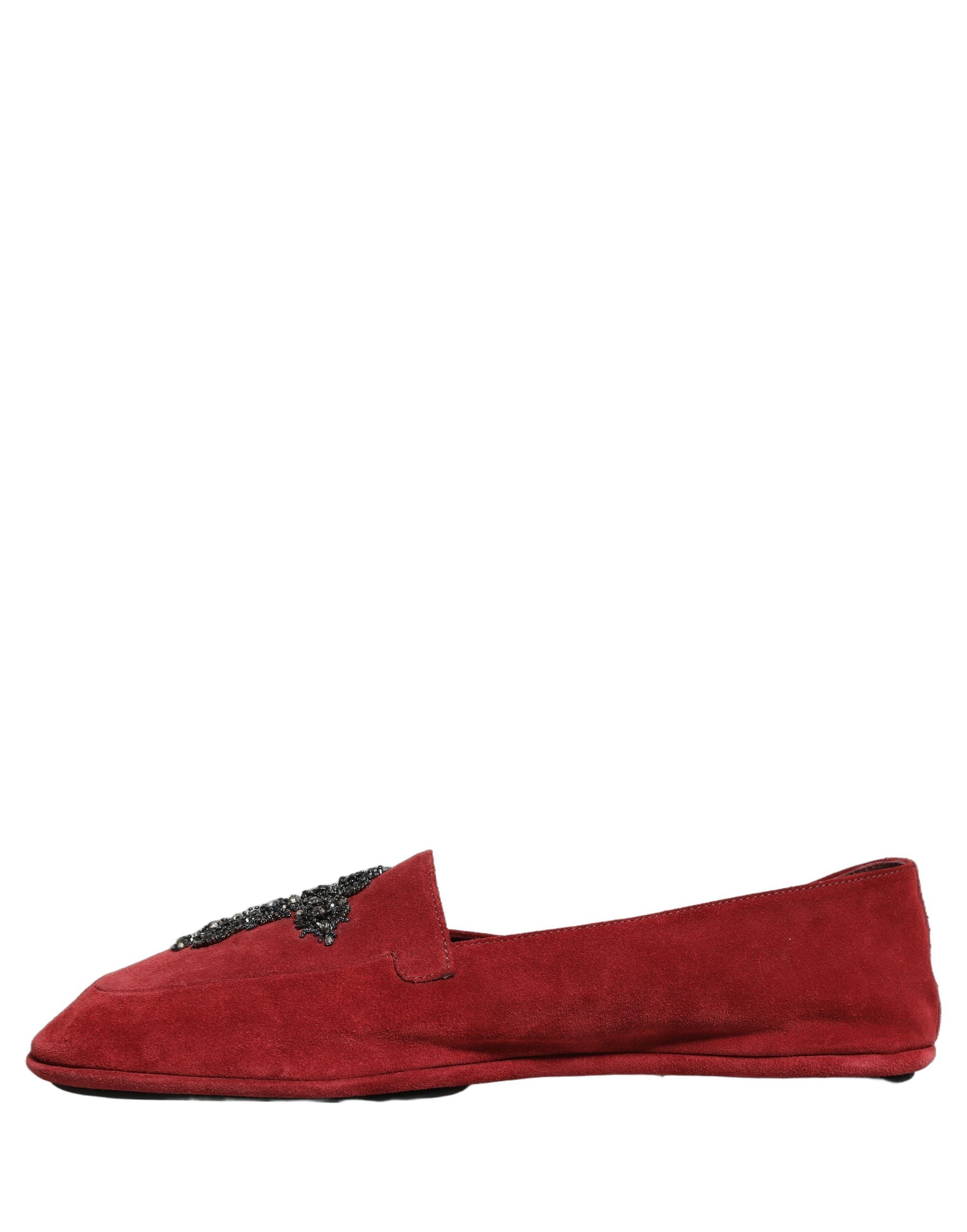 Dolce & Gabbana Red Suede Cross Slip On Dress Loafers Shoes
