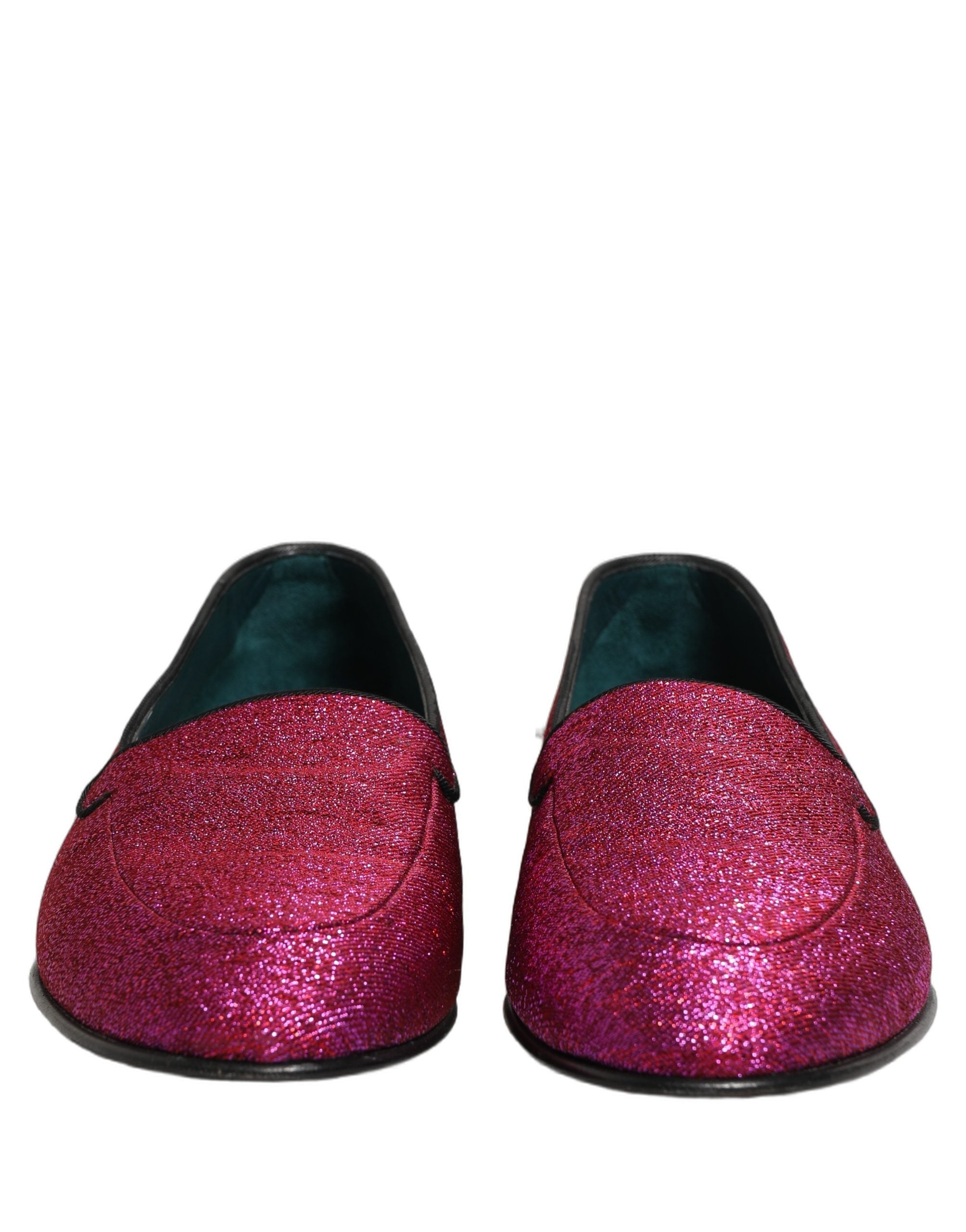 Dolce & Gabbana Pink Glitter Lurex Logo Dress Loafers Shoes