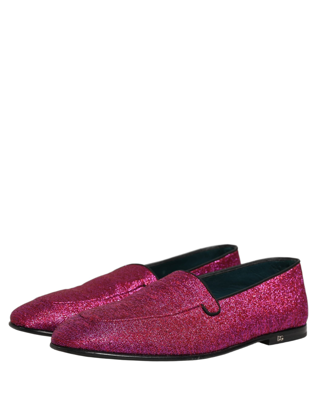 Dolce & Gabbana Pink Glitter Lurex Logo Dress Loafers Shoes