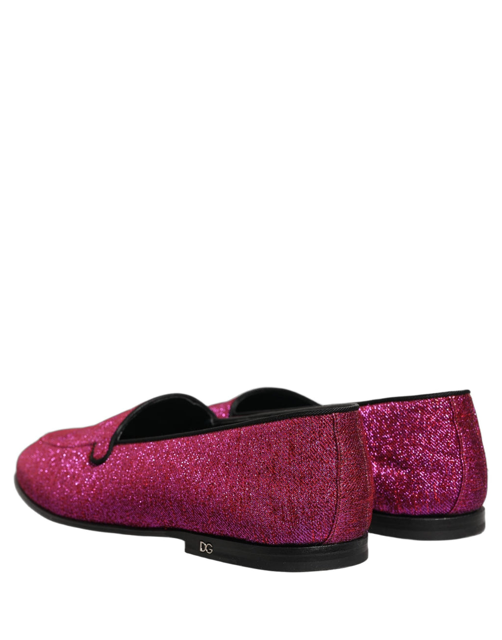 Dolce & Gabbana Pink Glitter Lurex Logo Dress Loafers Shoes
