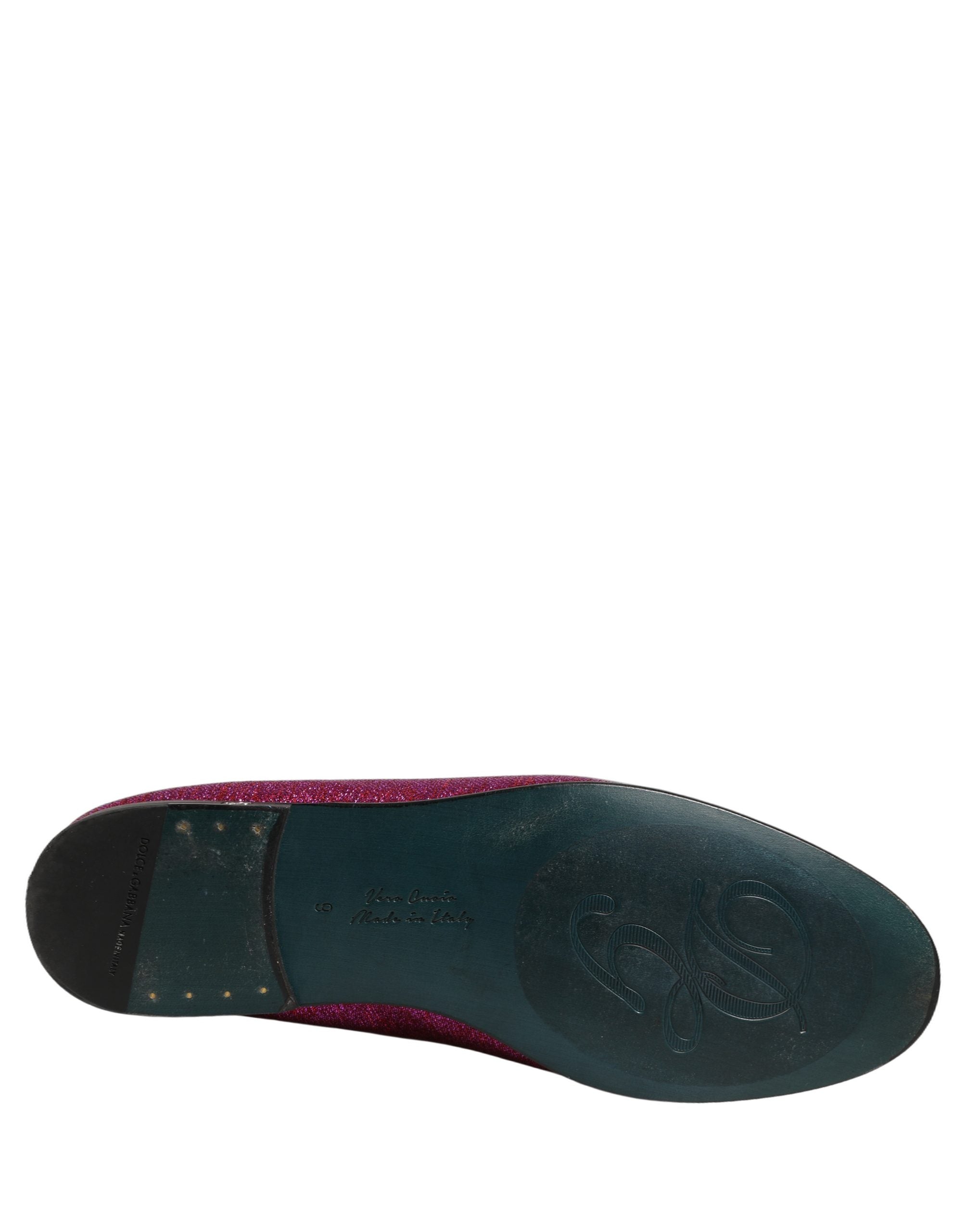 Dolce & Gabbana Pink Glitter Lurex Logo Dress Loafers Shoes