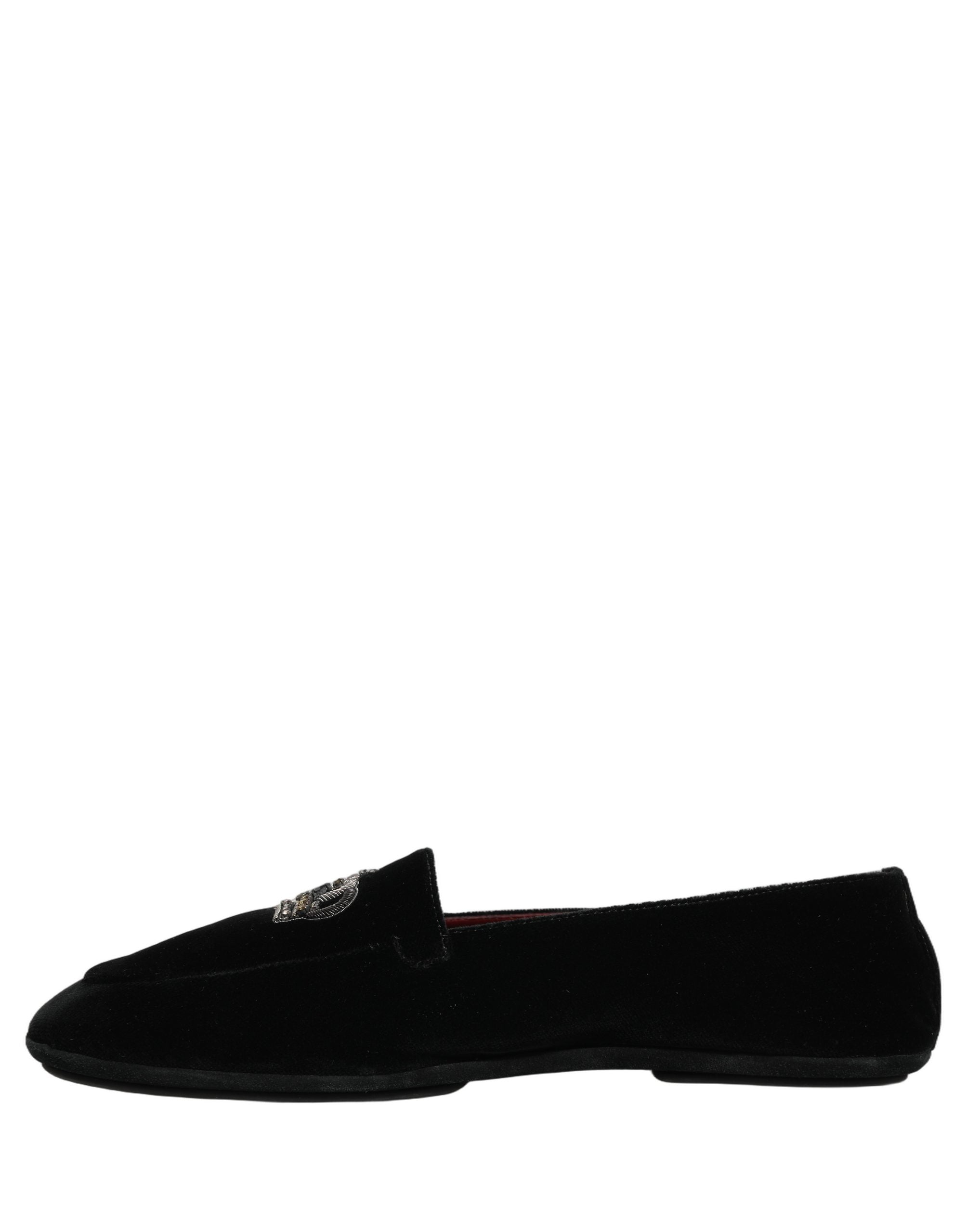 Dolce & Gabbana Black Crown Embellished Dress Loafers Shoes