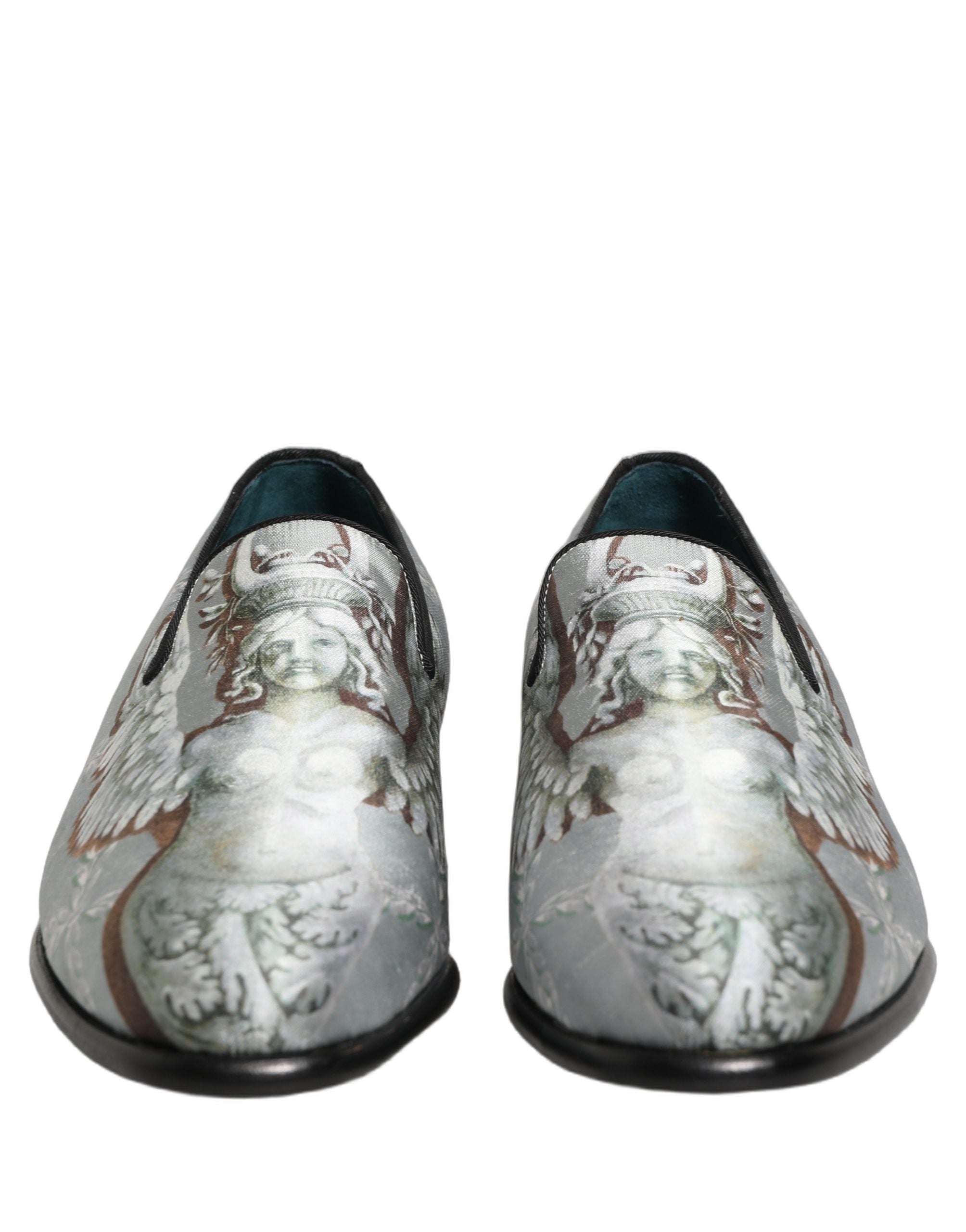 Dolce & Gabbana Gray Baroque Angel Velvet Men Loafers Shoes
