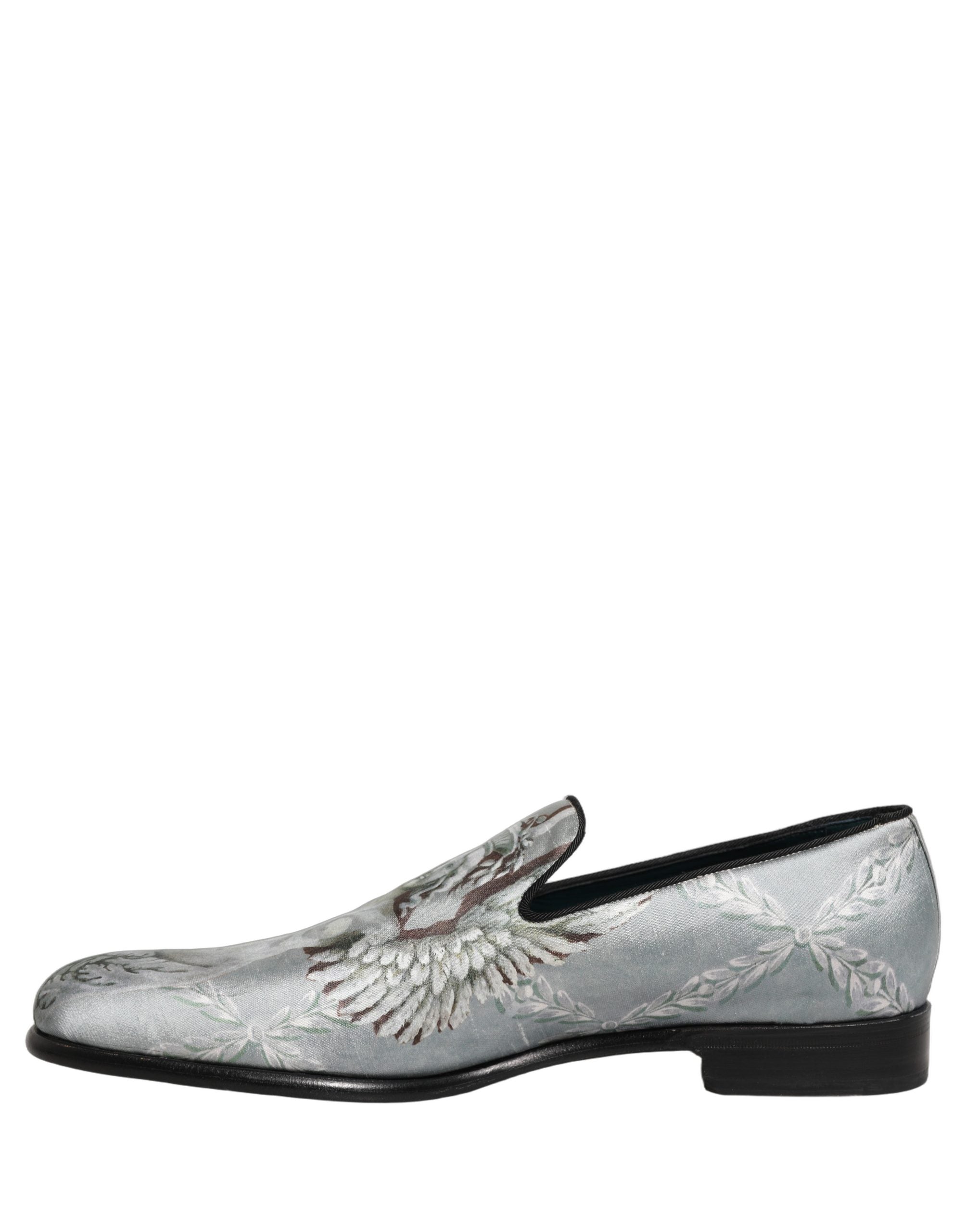 Dolce & Gabbana Gray Baroque Angel Velvet Men Loafers Shoes