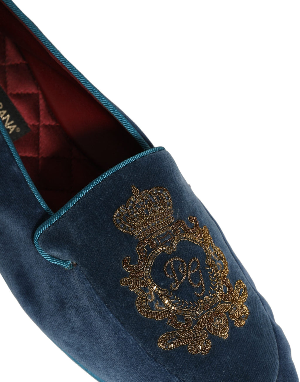 Dolce & Gabbana Blue Velvet Crown Embroidery Loafers Shoes