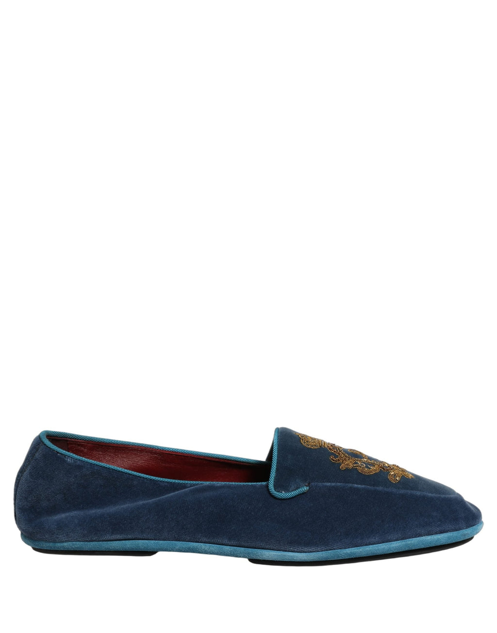Dolce & Gabbana Blue Velvet Crown Embroidery Loafers Shoes