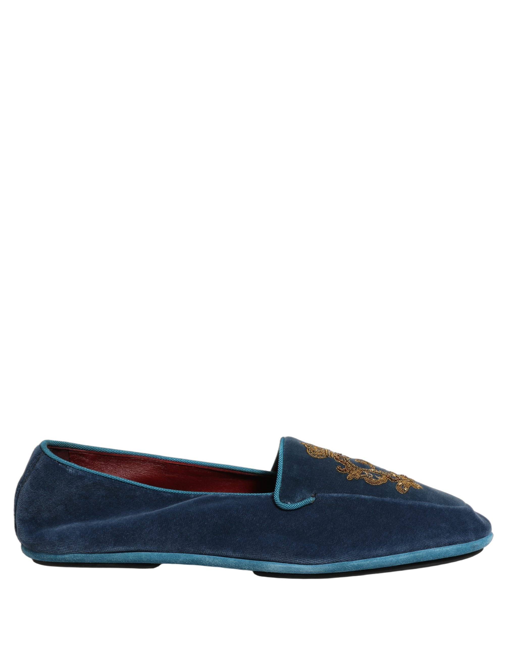 Dolce & Gabbana Blue Velvet Crown Embroidery Loafers Shoes