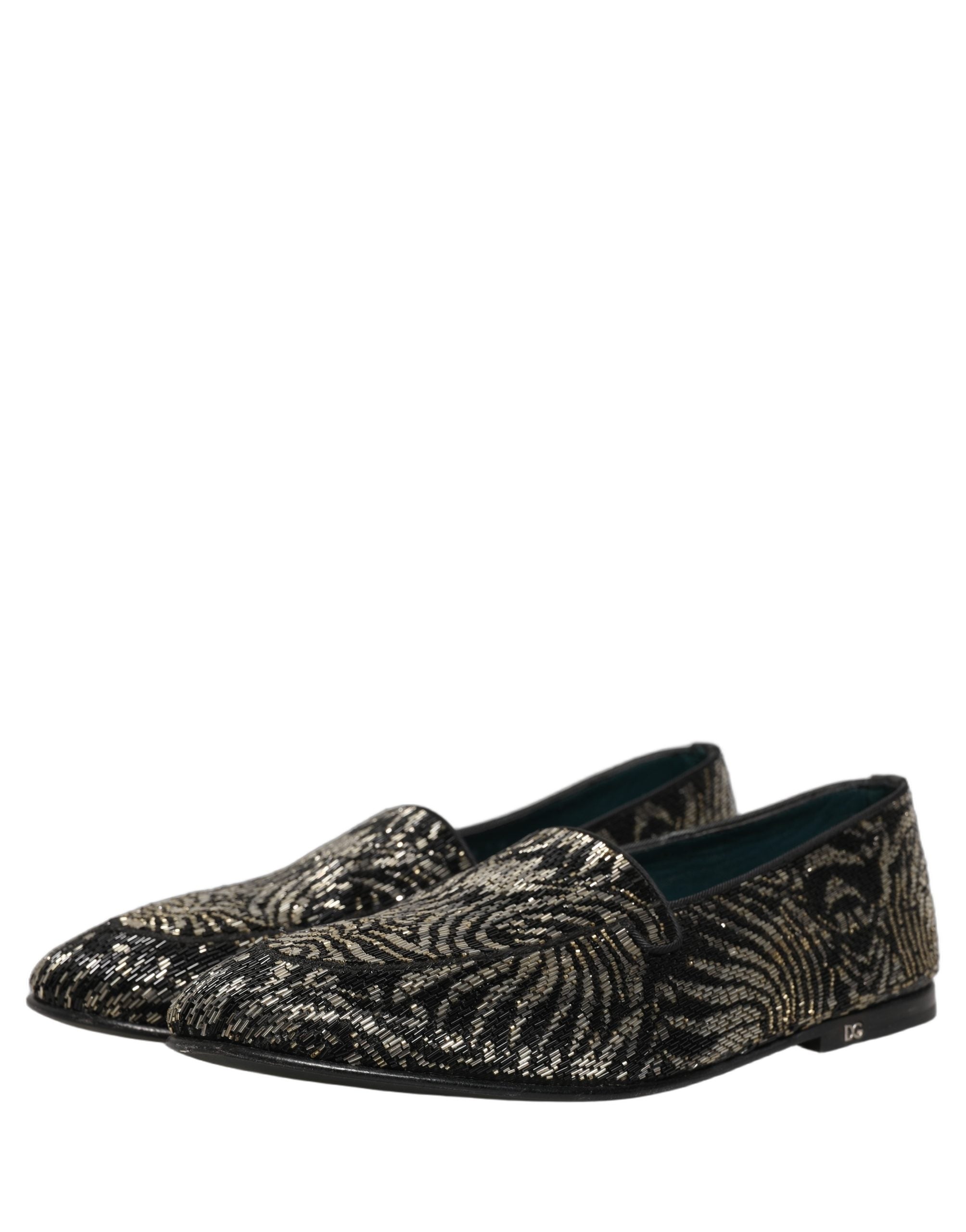 Dolce & Gabbana Black Silver Embellished Dress Loafers Shoes