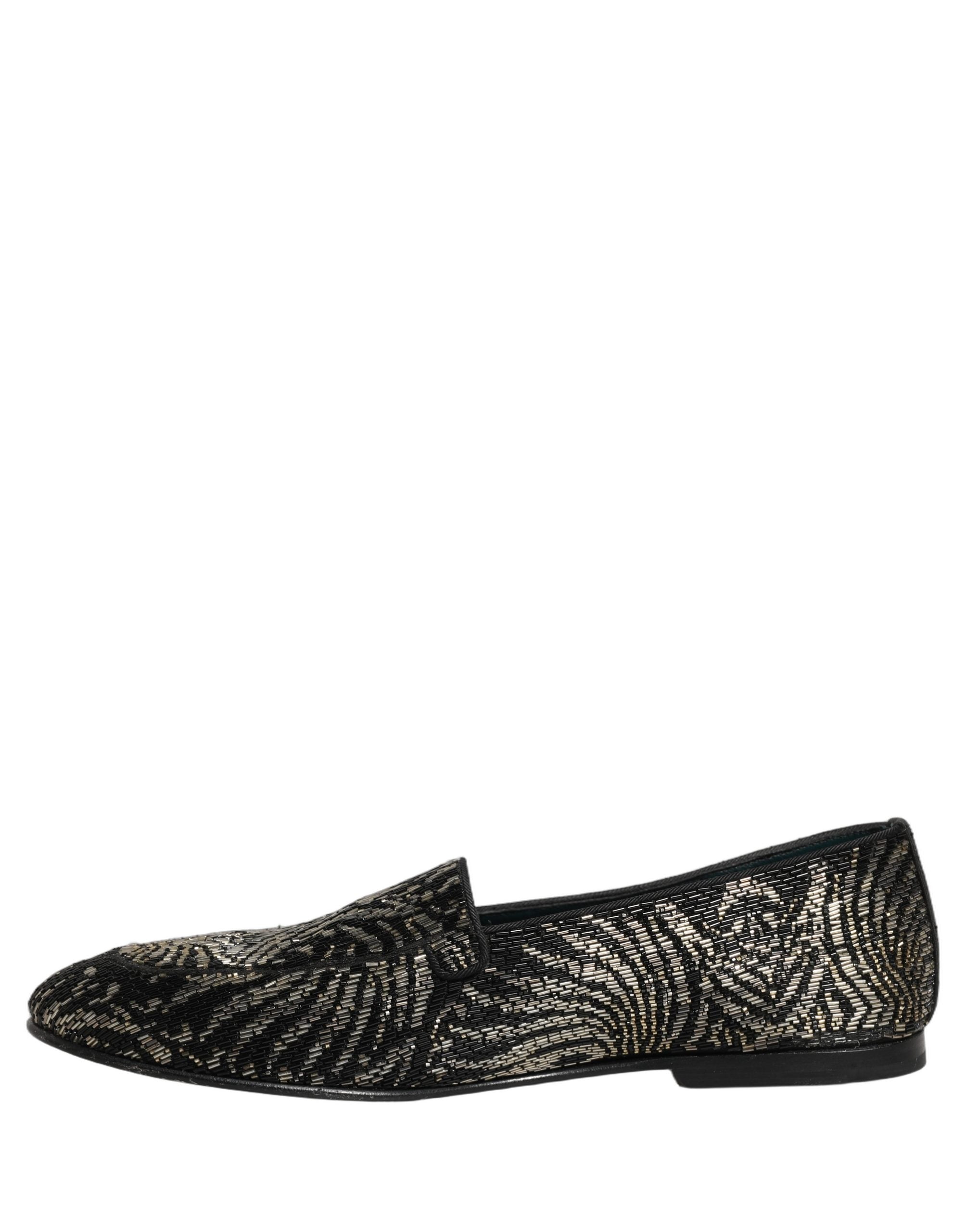 Dolce & Gabbana Black Silver Embellished Dress Loafers Shoes