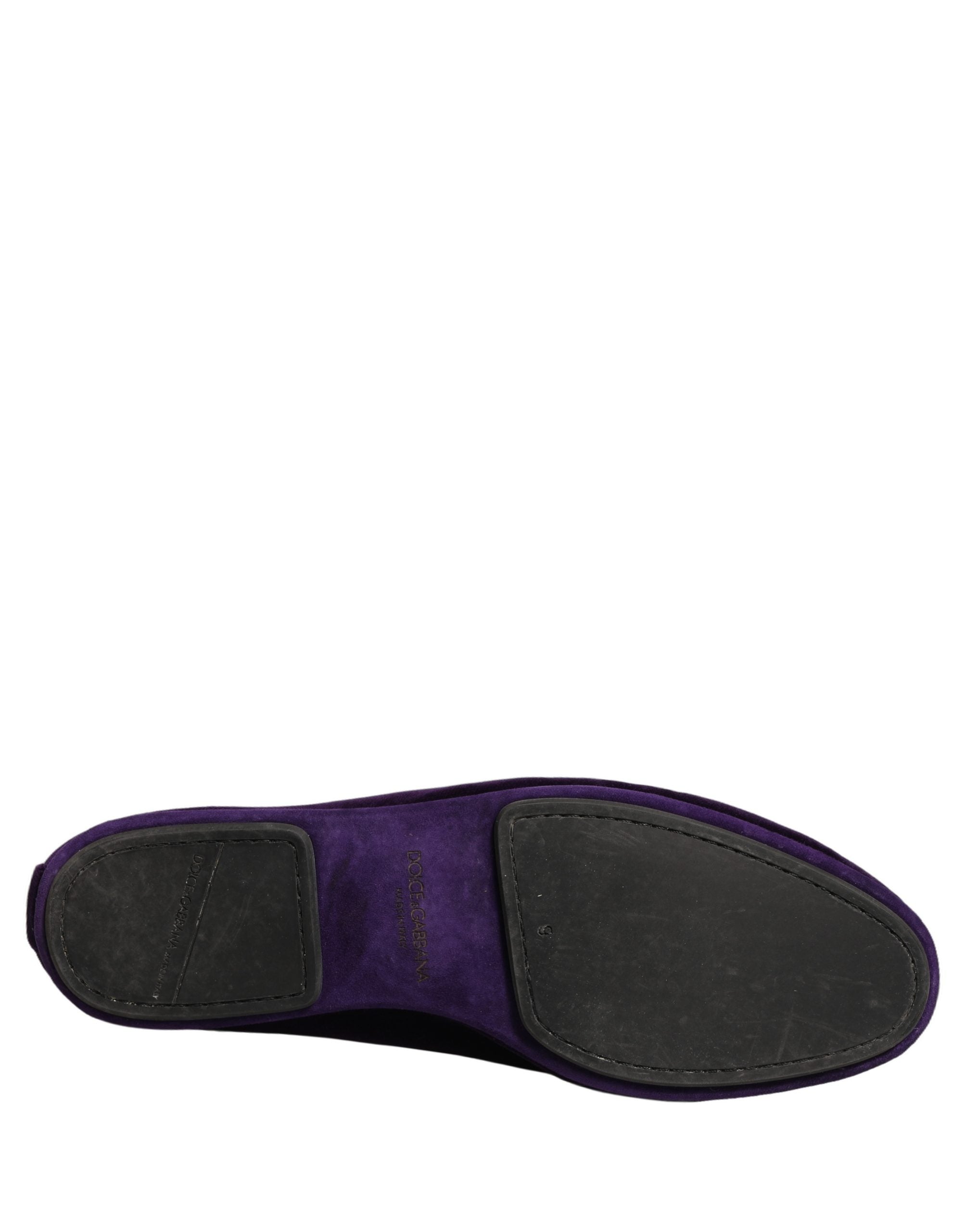 Dolce & Gabbana Violet Velvet Slip On Men Flats Loafers Shoes
