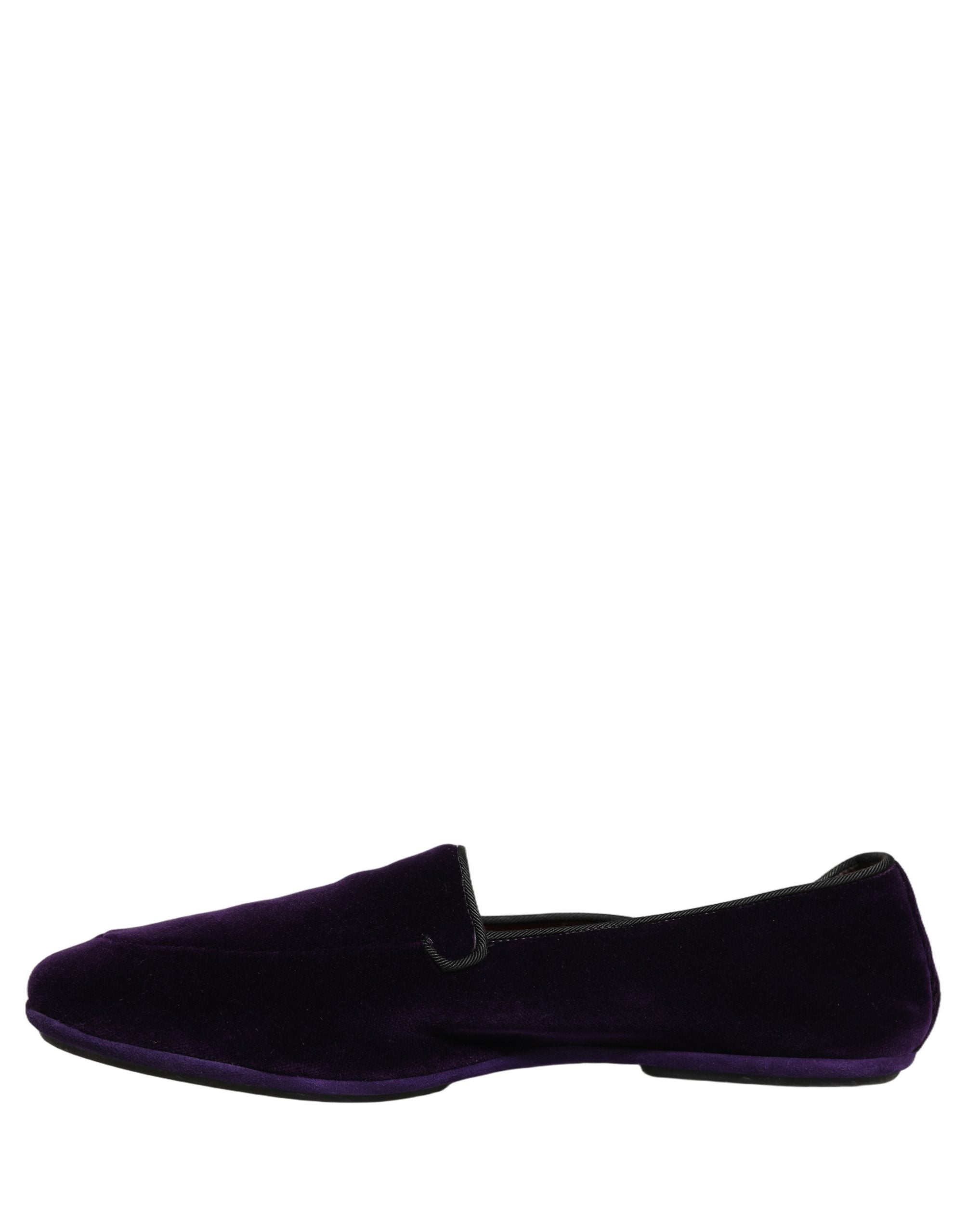 Dolce & Gabbana Violet Velvet Slip On Men Flats Loafers Shoes